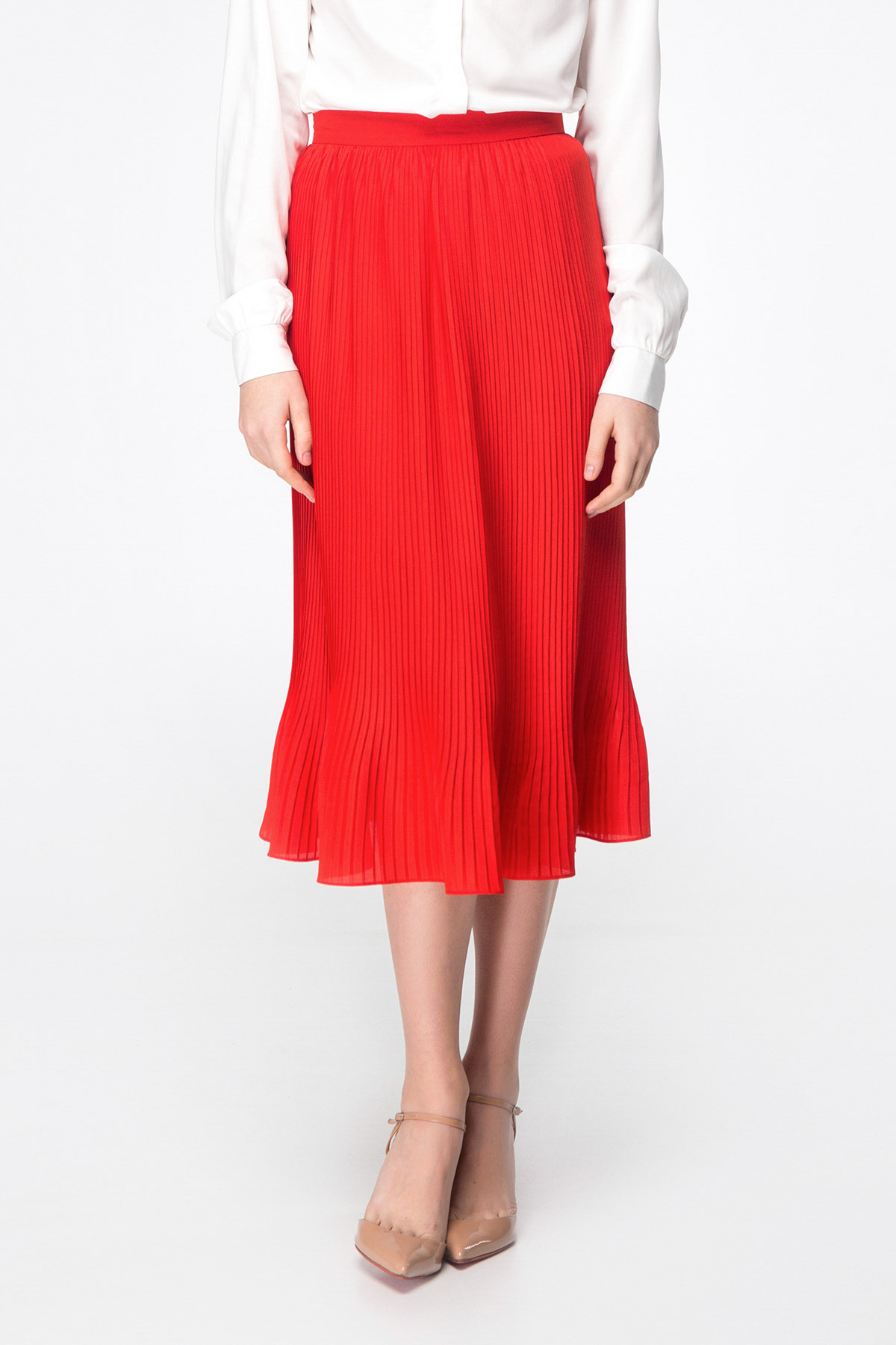 Red pleated midi skirt, photo 2