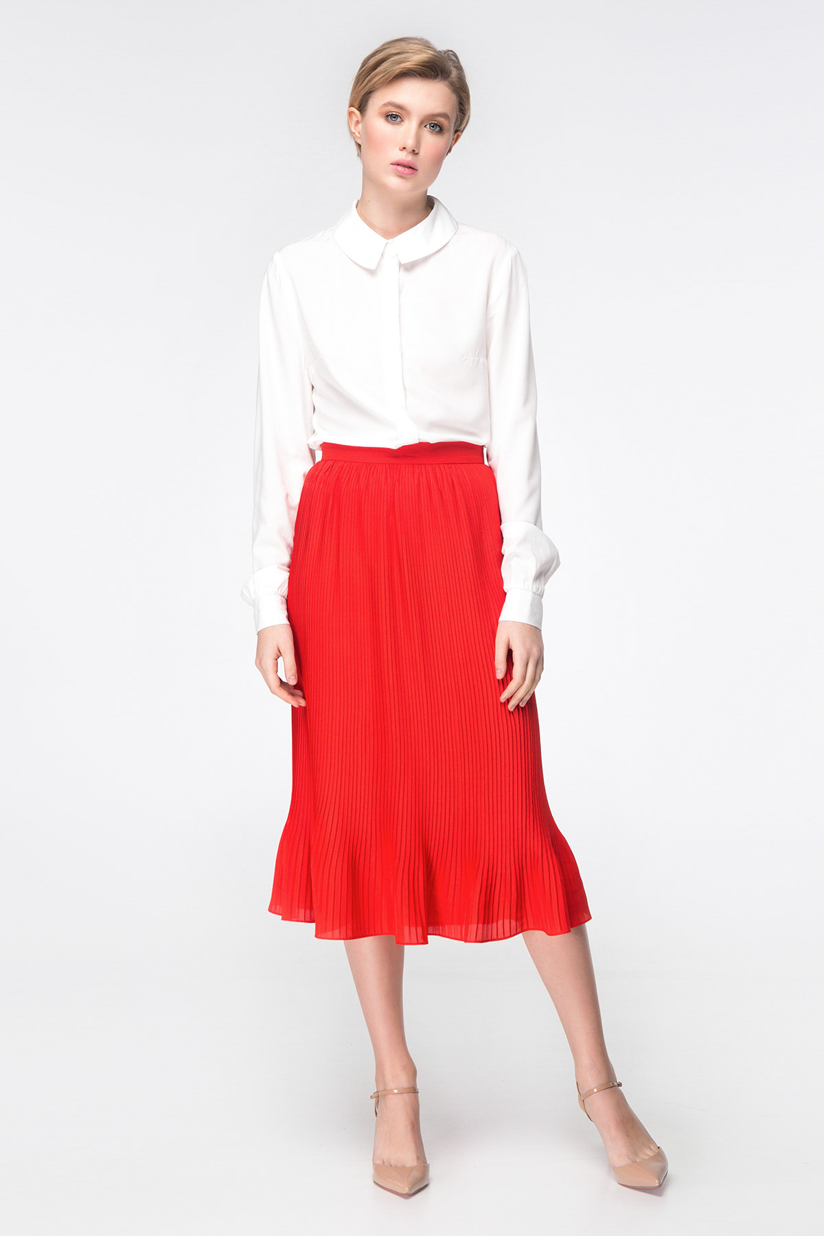 Red pleated midi skirt, photo 3