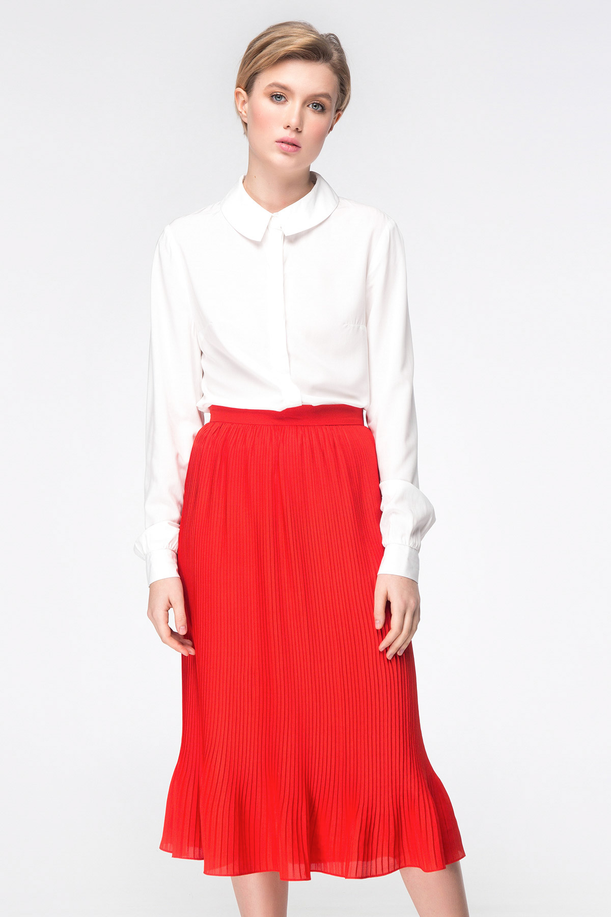 Red pleated midi skirt, photo 4