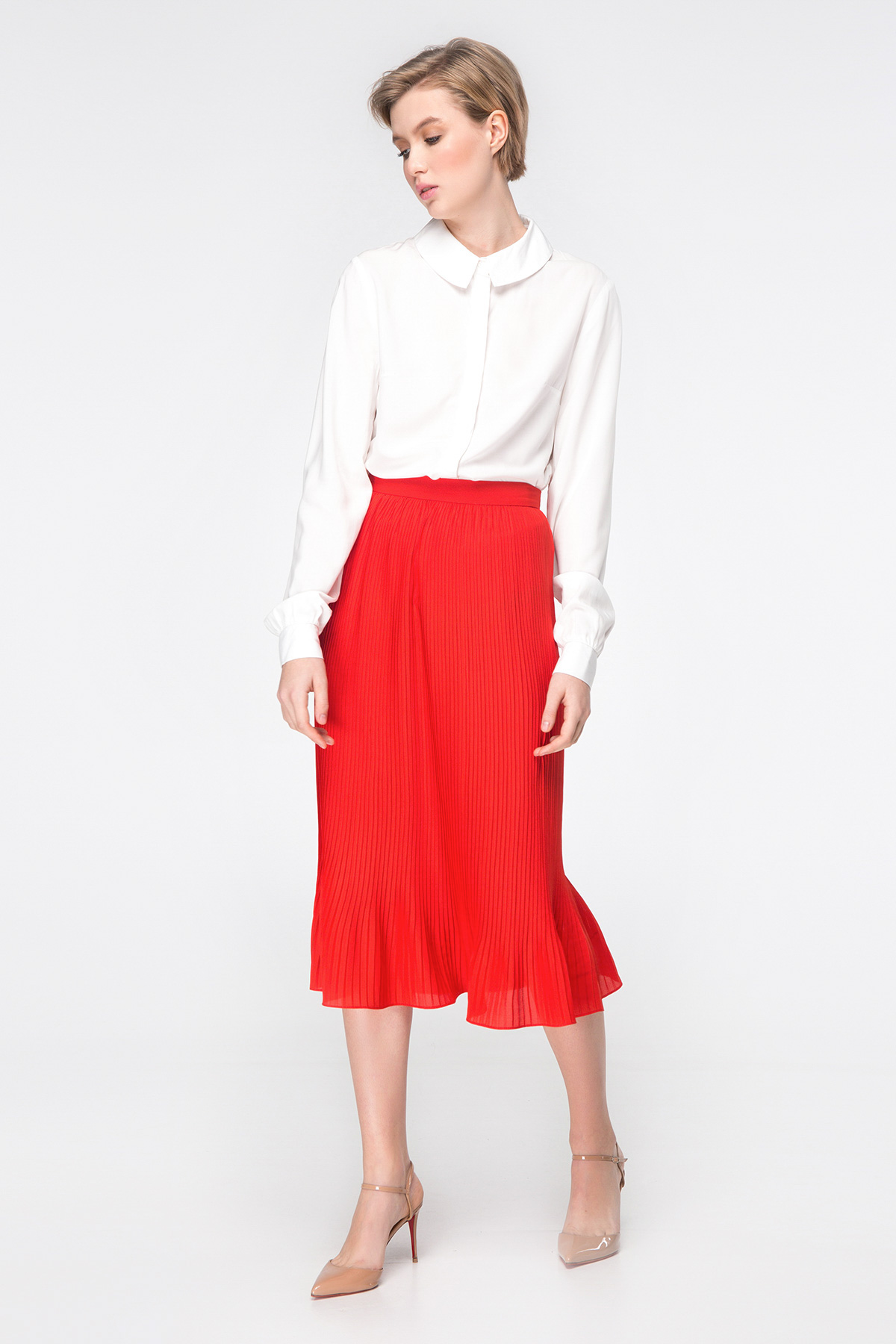 Red pleated midi skirt, photo 5