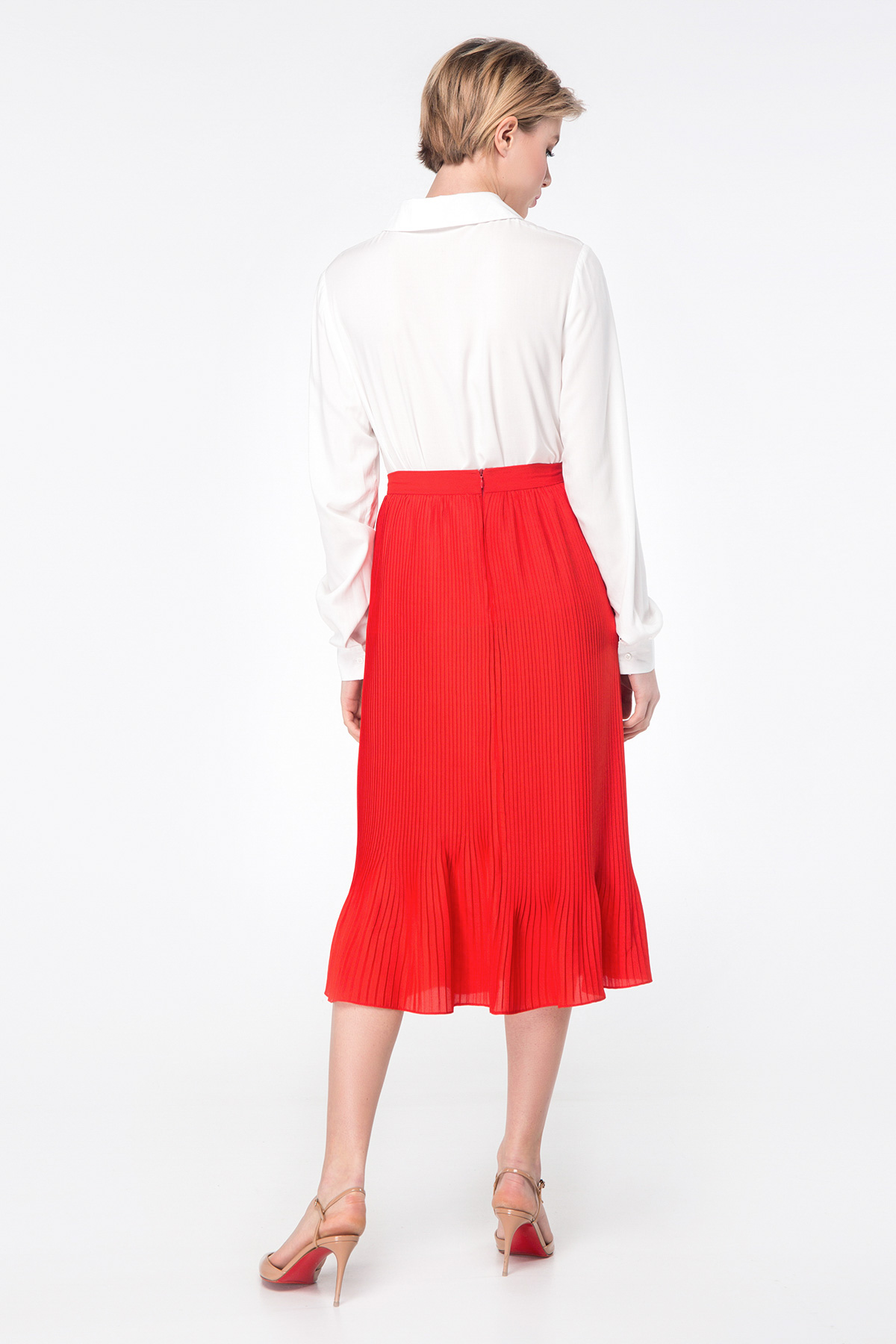 Red pleated midi skirt, photo 6