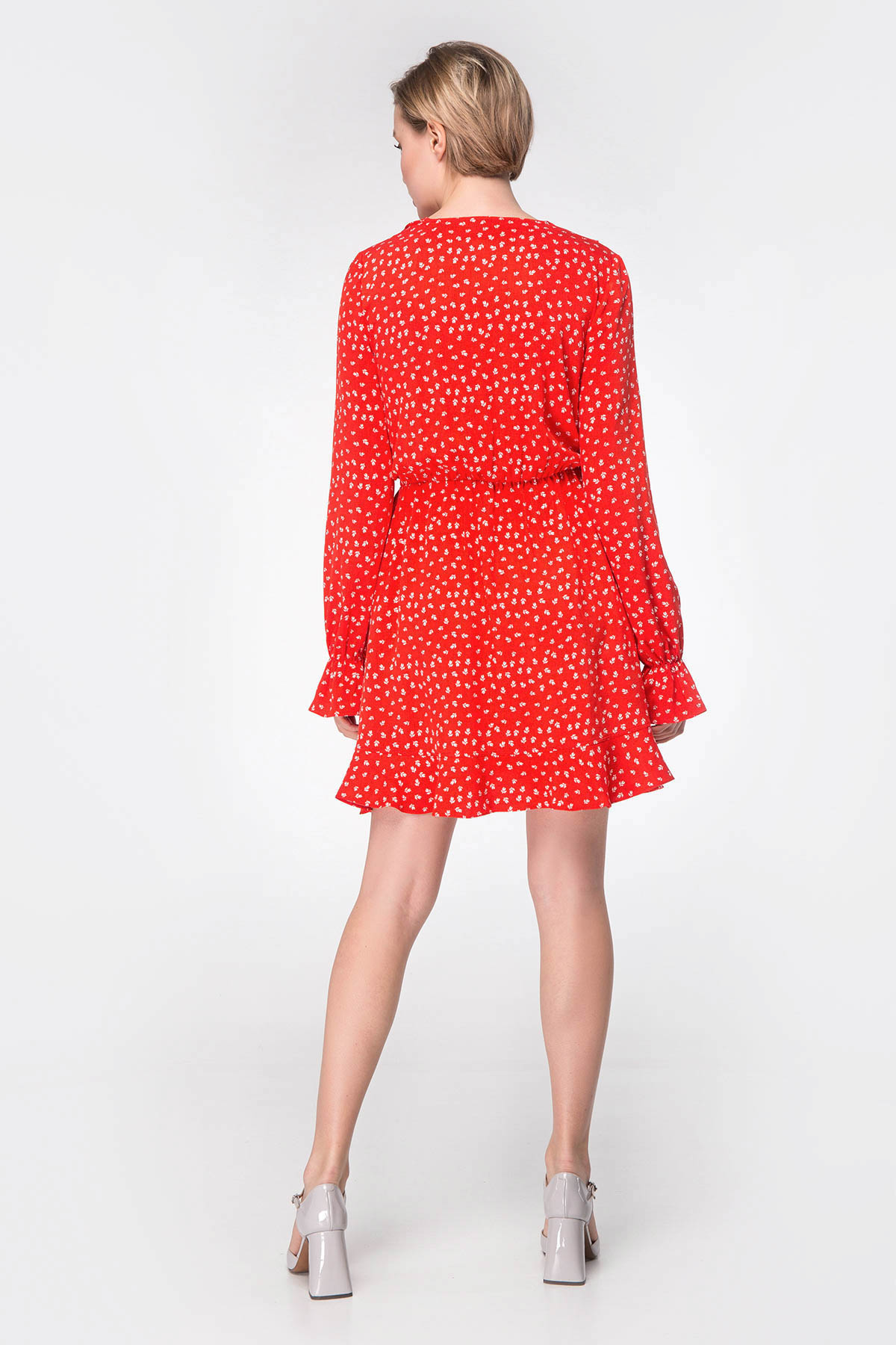 Red dress with flounces and floral print, photo 5