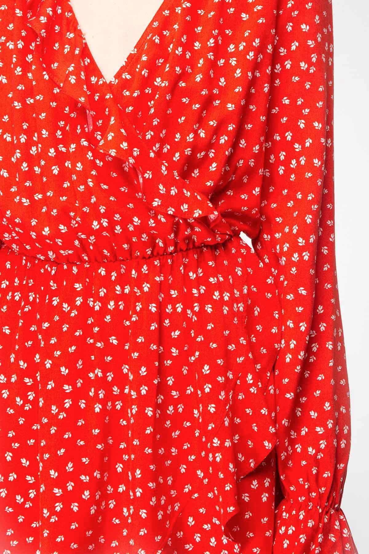 Red dress with flounces and floral print, photo 8