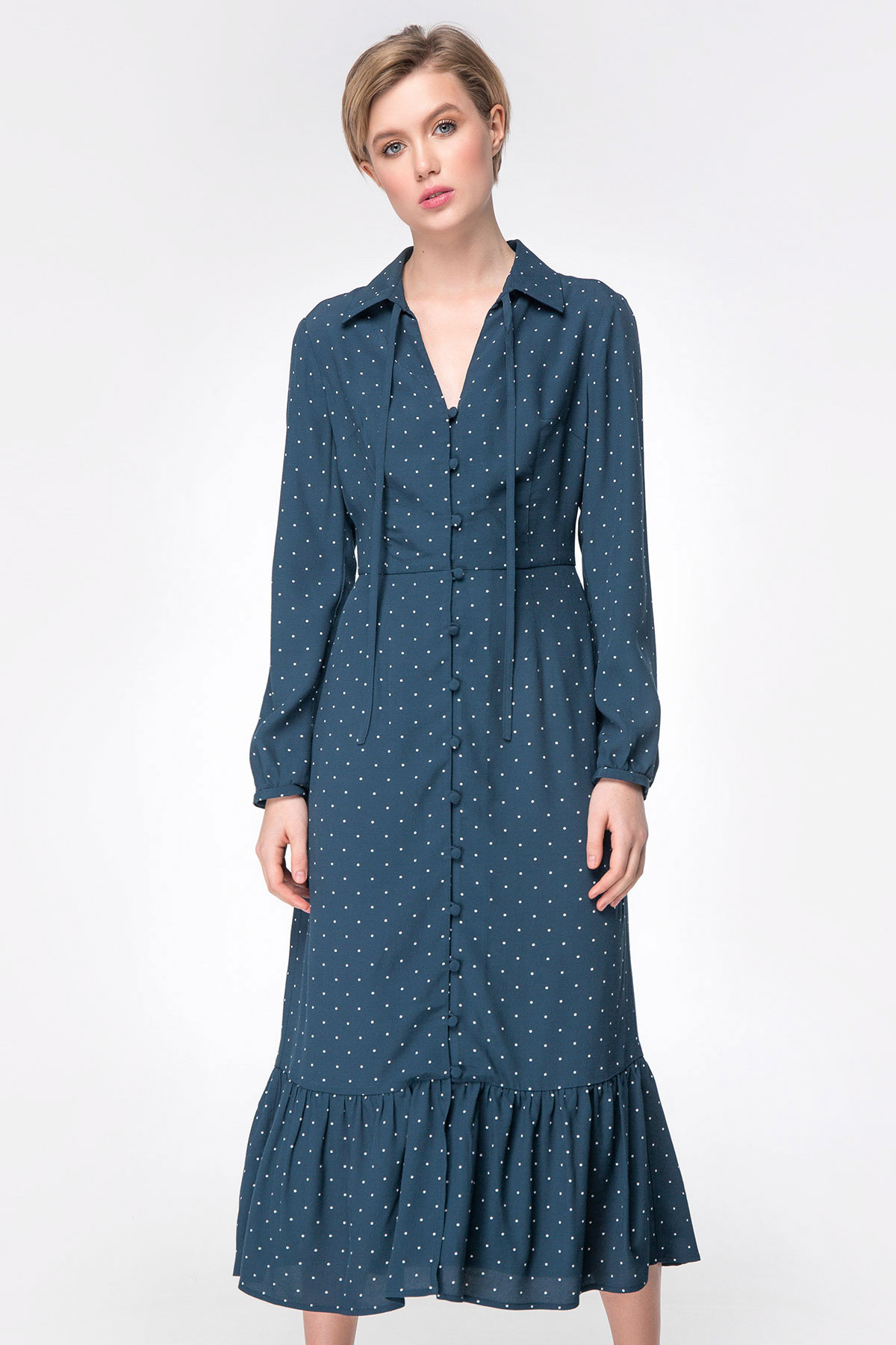 Dark-blue polka dot dress with pleats, photo 3