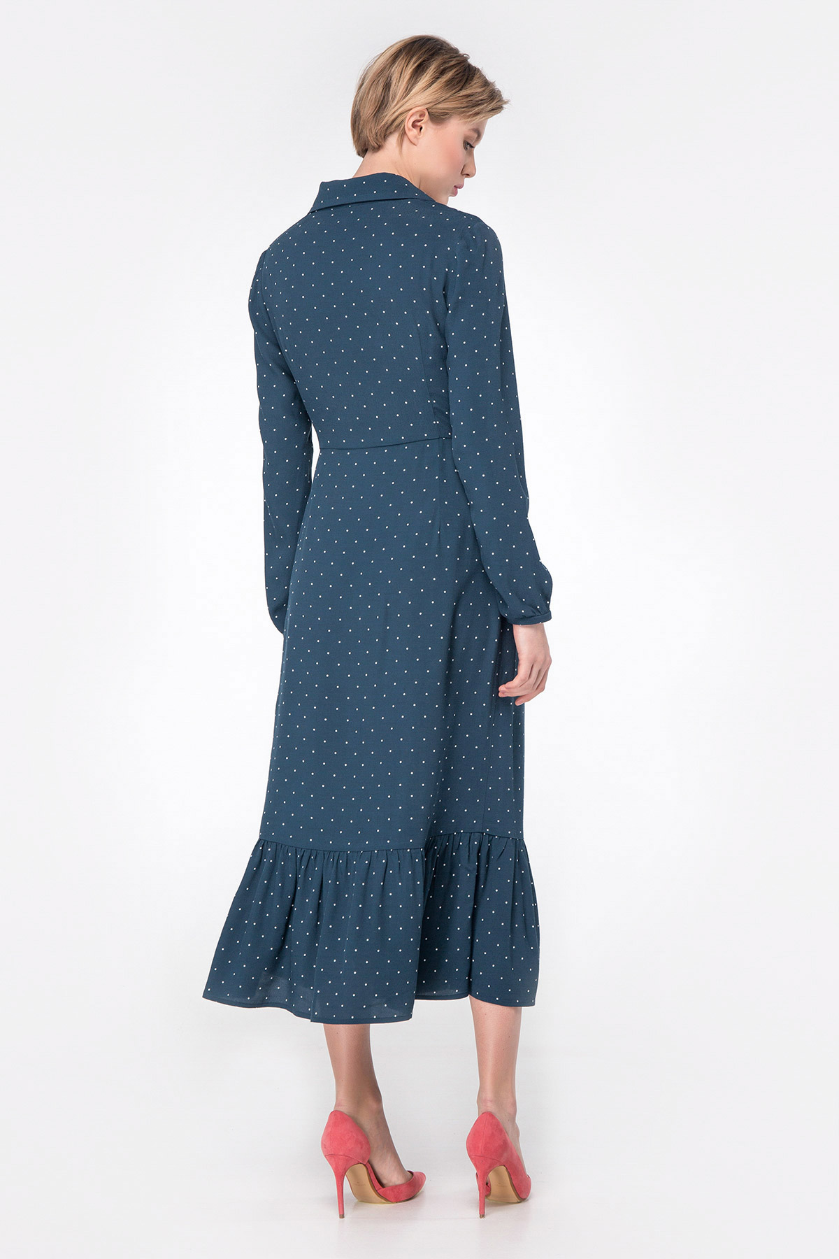 Dark-blue polka dot dress with pleats, photo 5