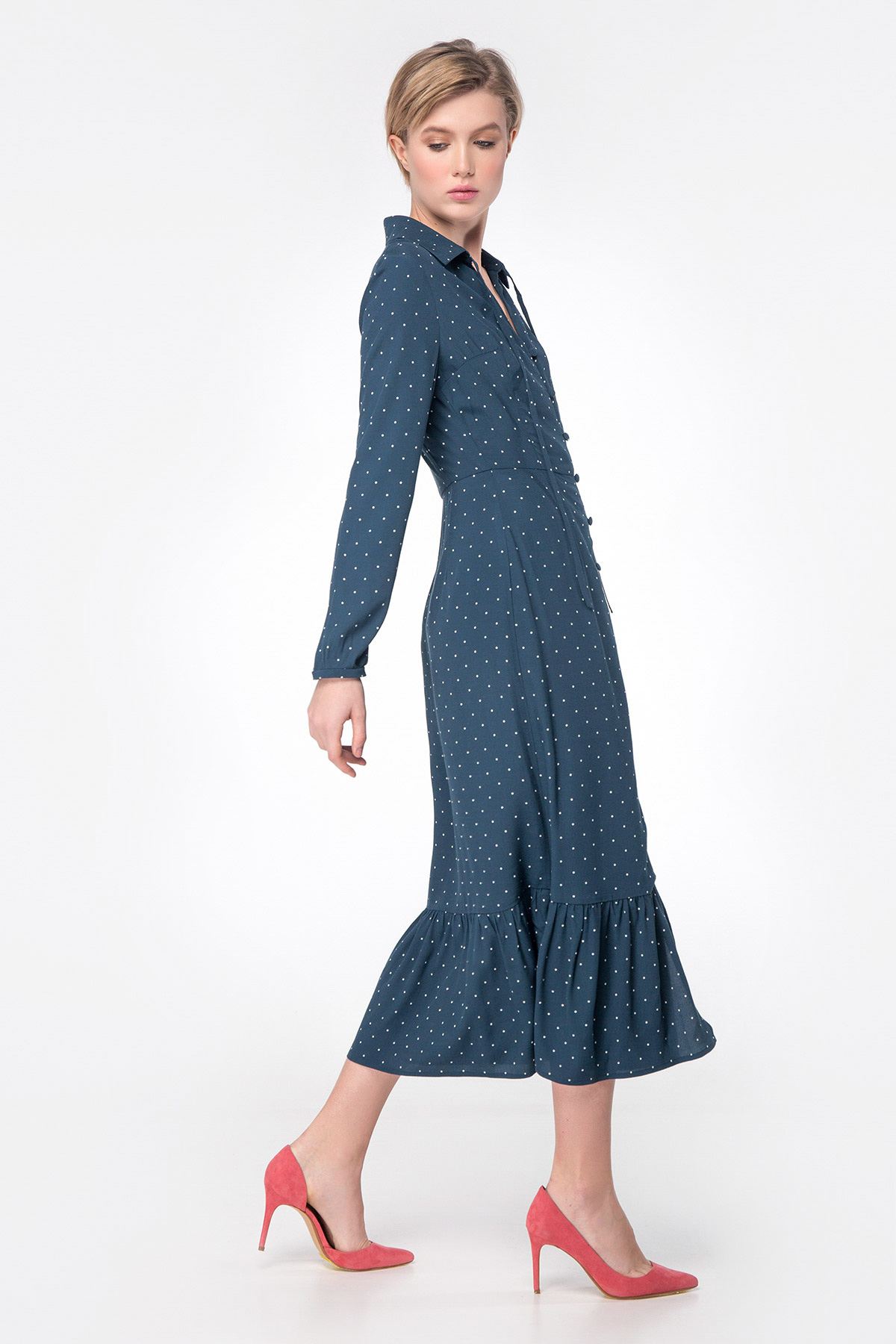 Dark-blue polka dot dress with pleats, photo 6
