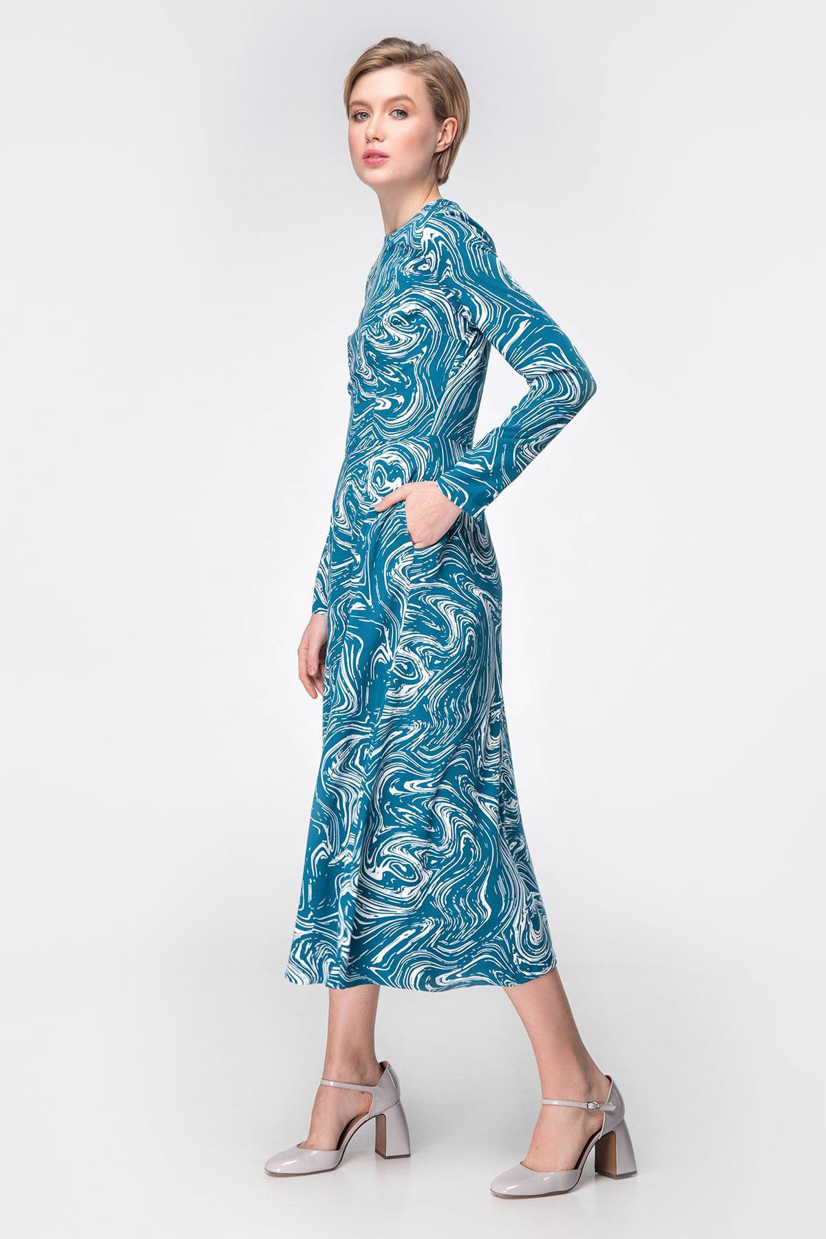 Сукня міді з бірюзовим принтом, фото 4