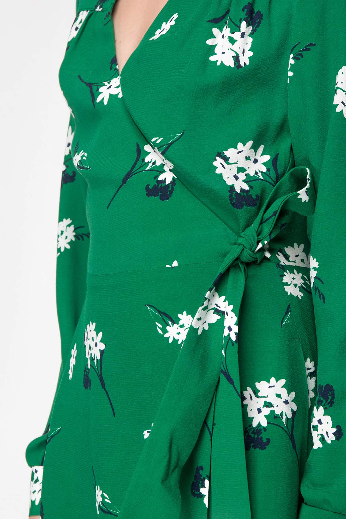 Green wrap mini dress with floral print, photo 6