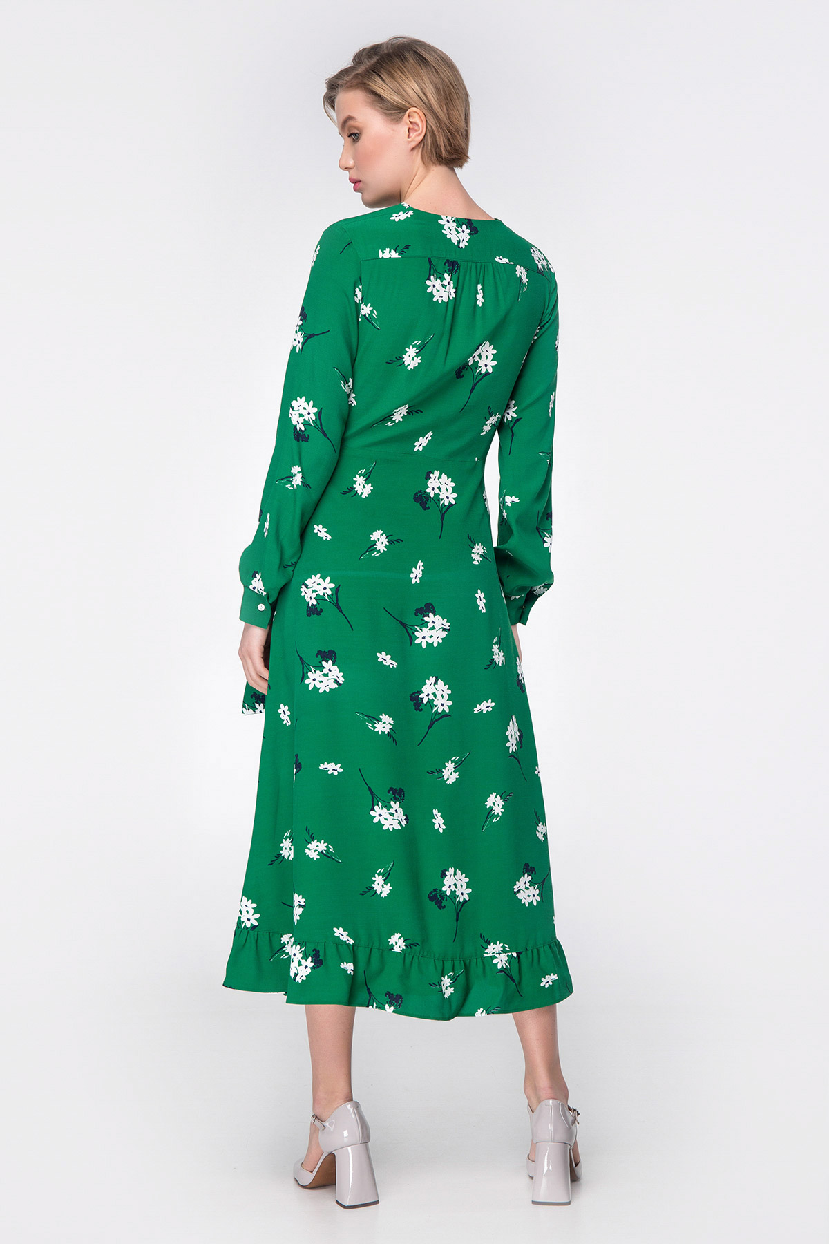 Green wrap mini dress with floral print, photo 7