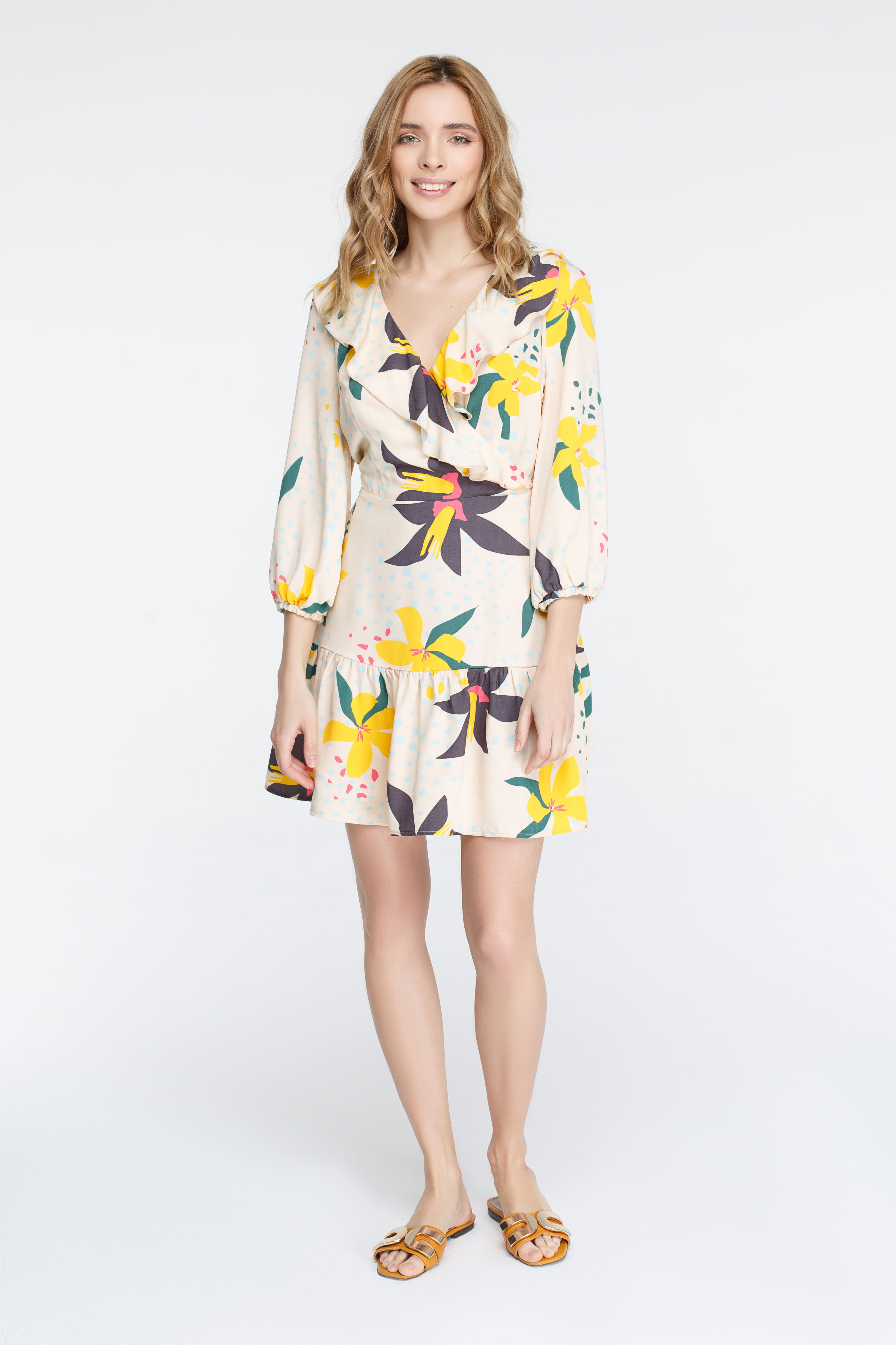 Beige dress in floral print, photo 1