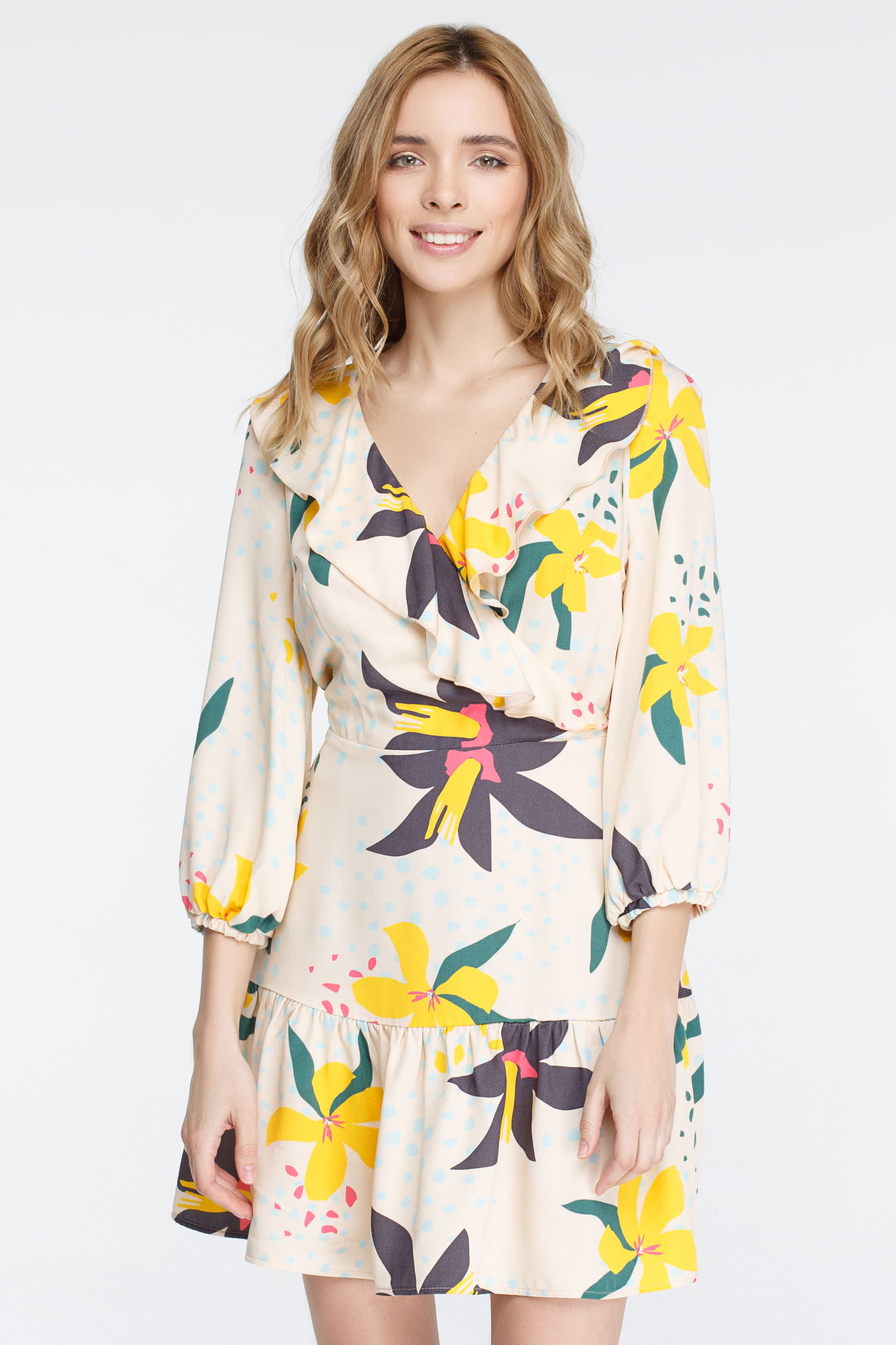 Beige dress in floral print, photo 2