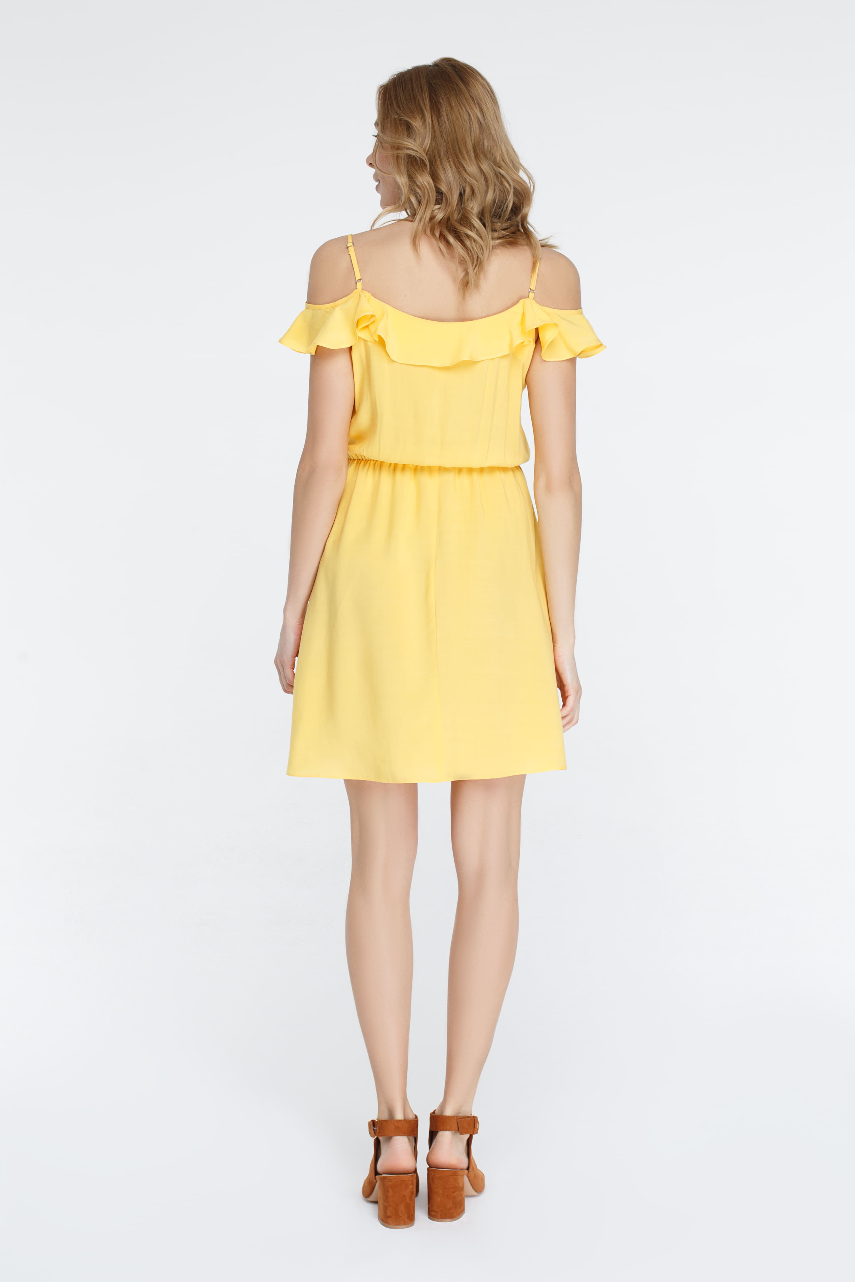 Yellow dress with thin straps with ruches, photo 5