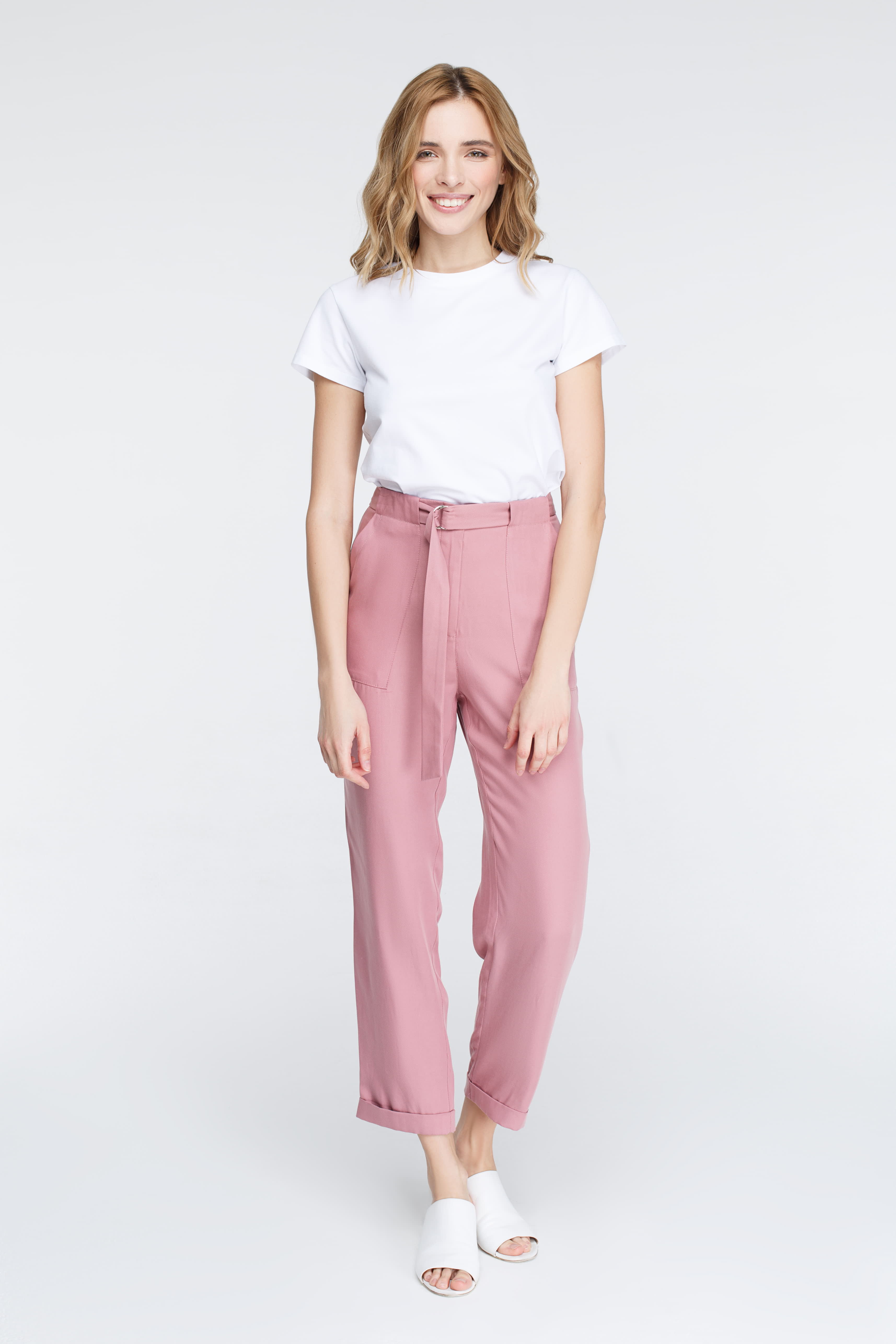 Пильно-рожеві брюки з поясом, фото 1