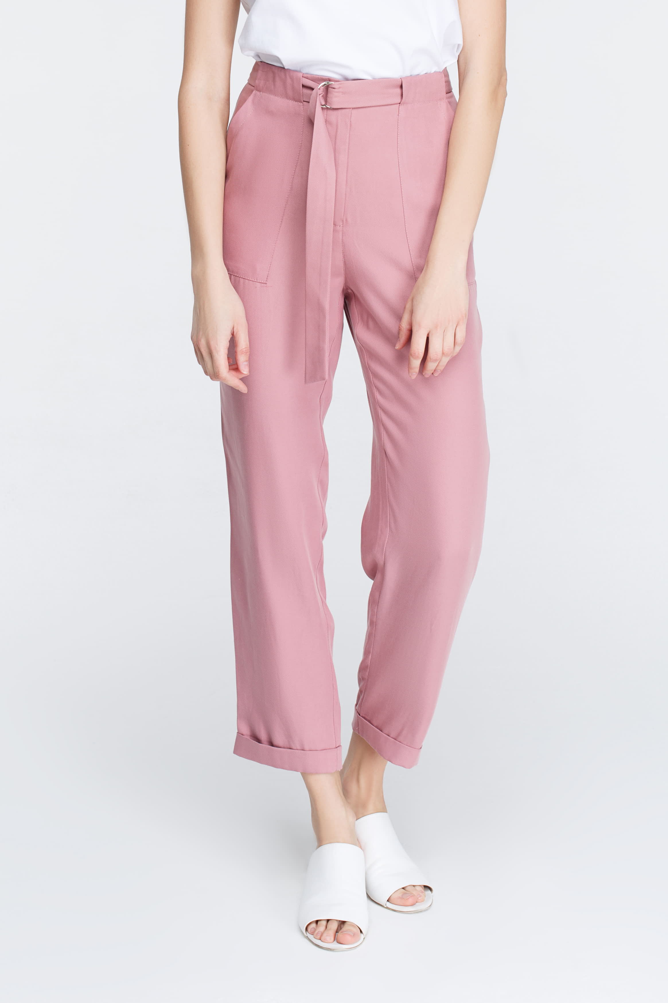 Пильно-рожеві брюки з поясом, фото 2