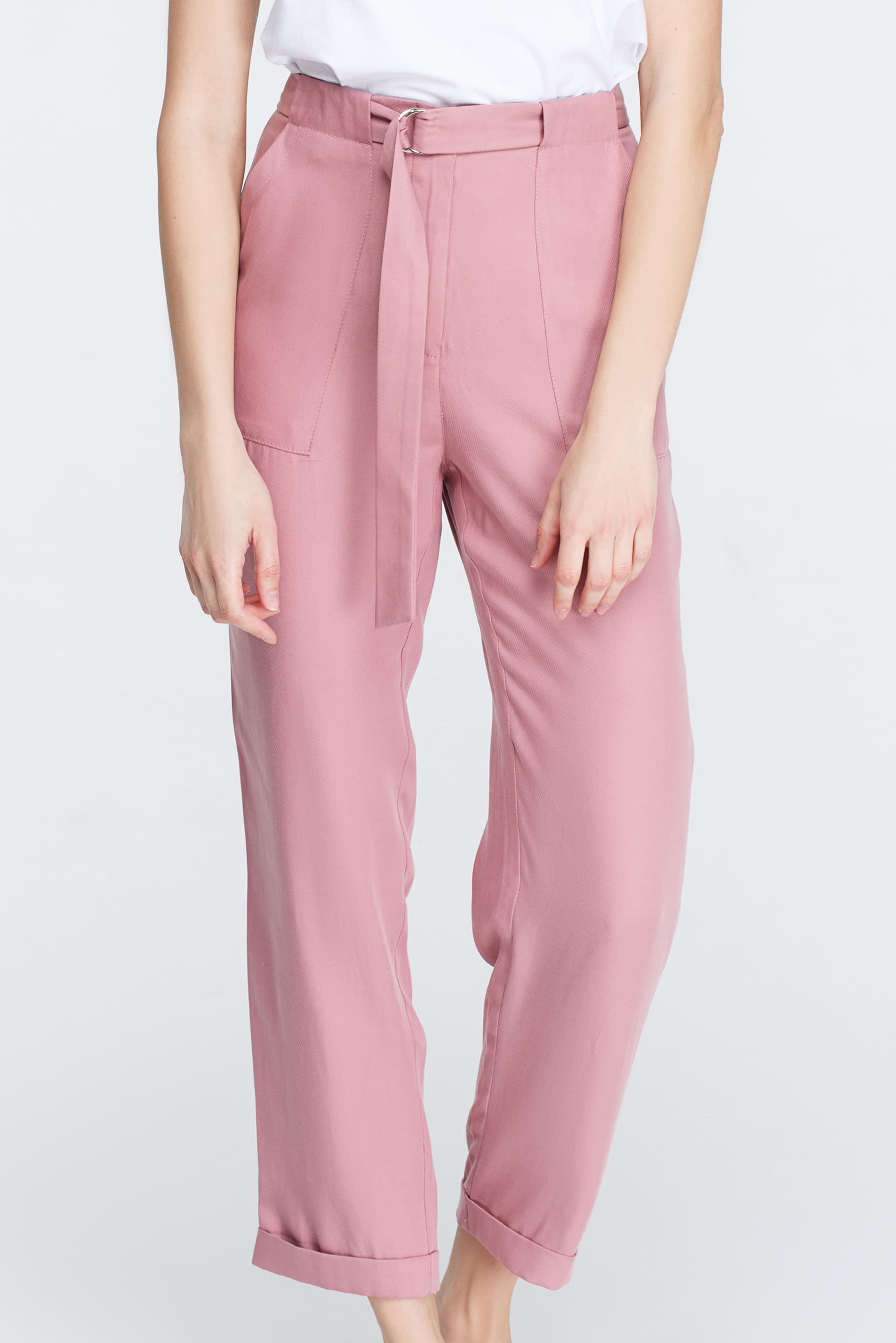 Пильно-рожеві брюки з поясом, фото 3