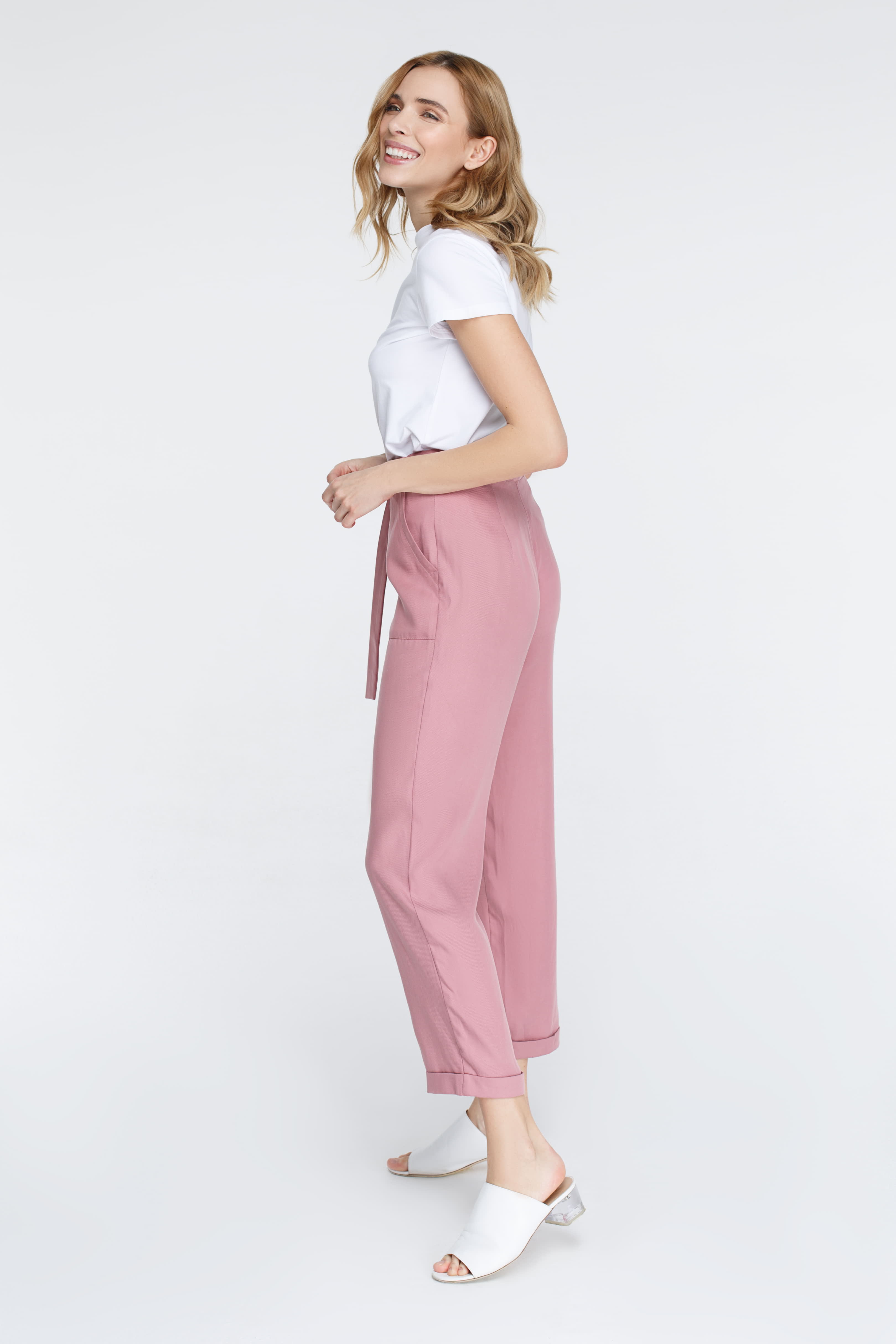 Пильно-рожеві брюки з поясом, фото 5