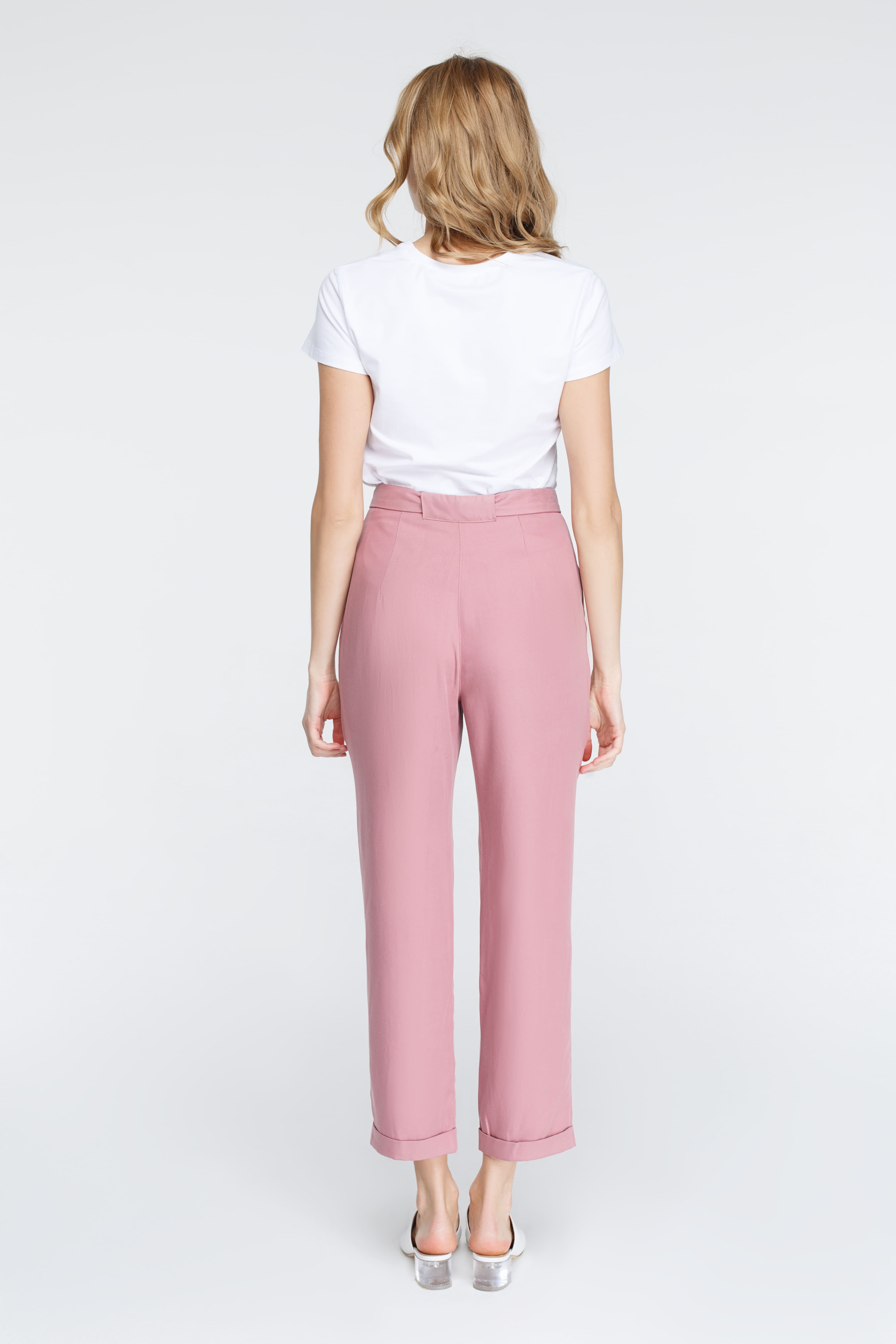 Пильно-рожеві брюки з поясом, фото 6