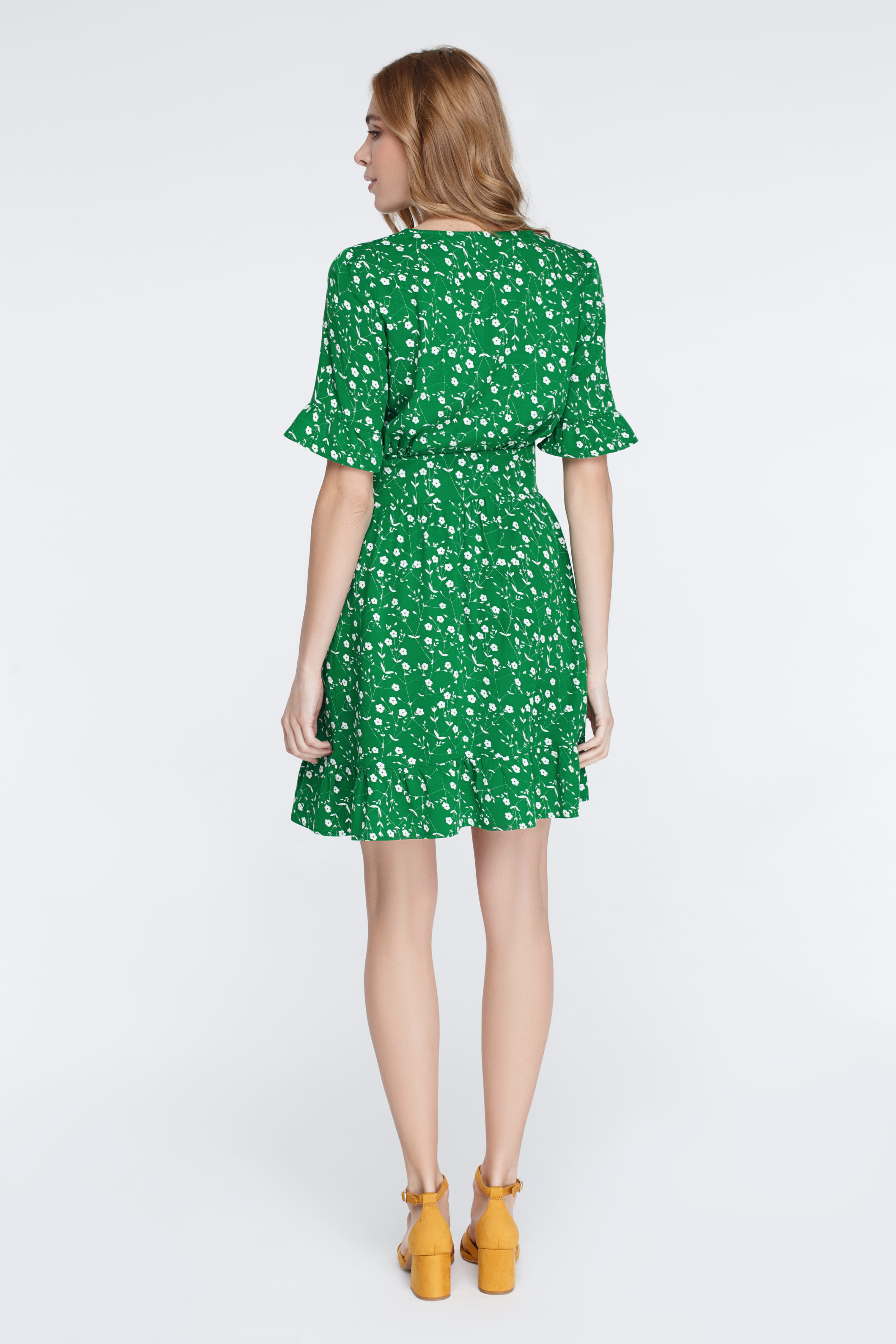 Green mini dress in floral print with frill, photo 5