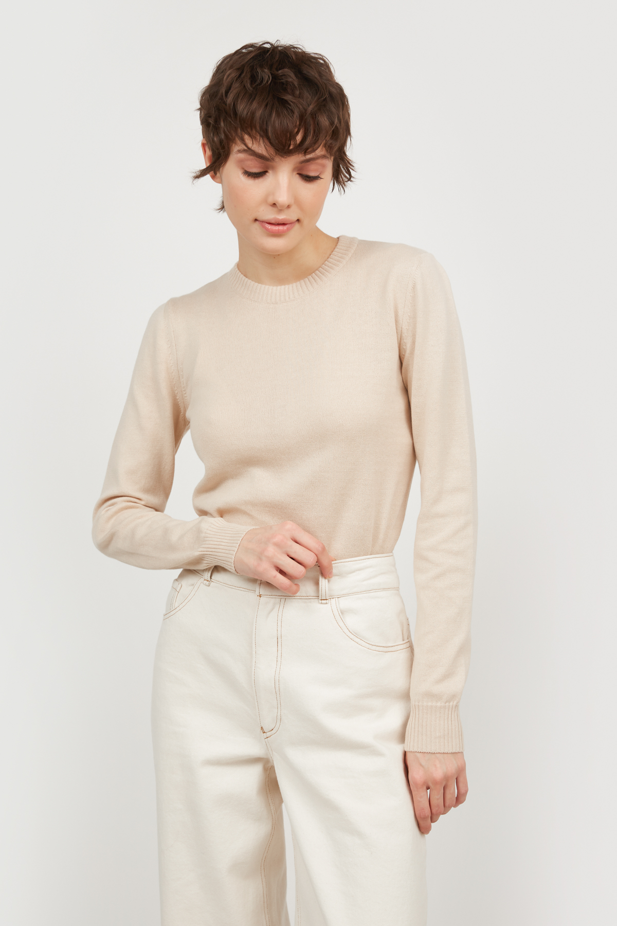 Knitted beige jumper with cotton, photo 1