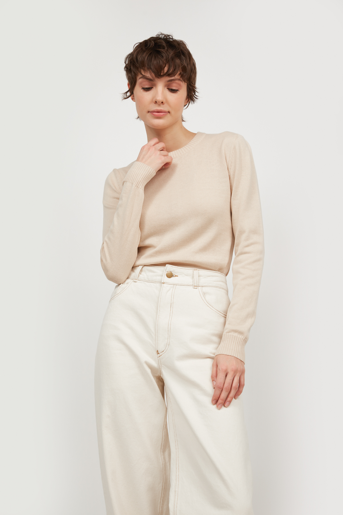Knitted beige jumper with cotton, photo 3