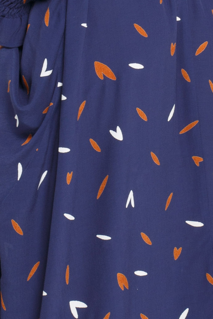 Синя сукня міді на резинці в біло-коричневе листя, фото 5