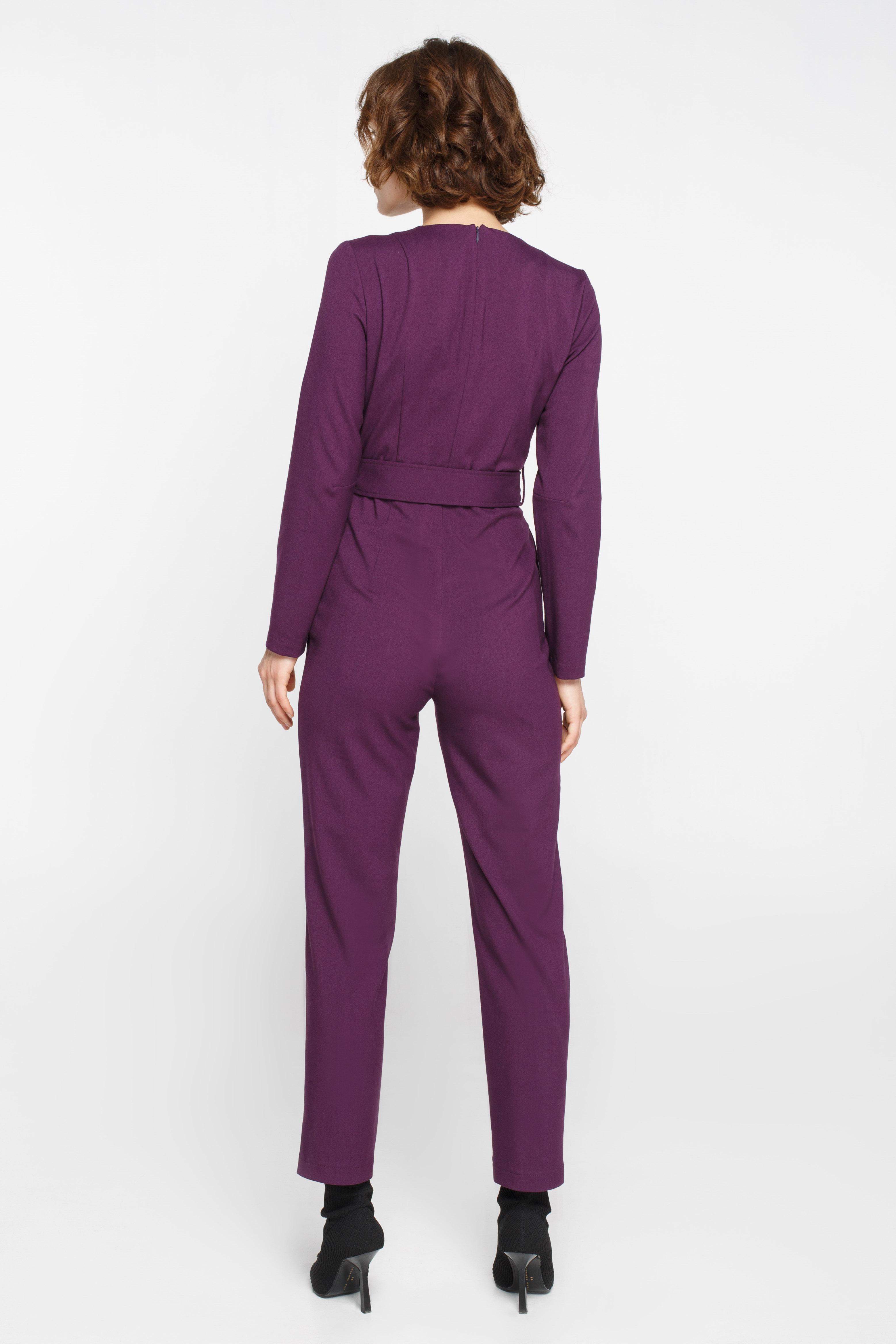 Purple jumpsuit with long sleeves and a belt, photo 5