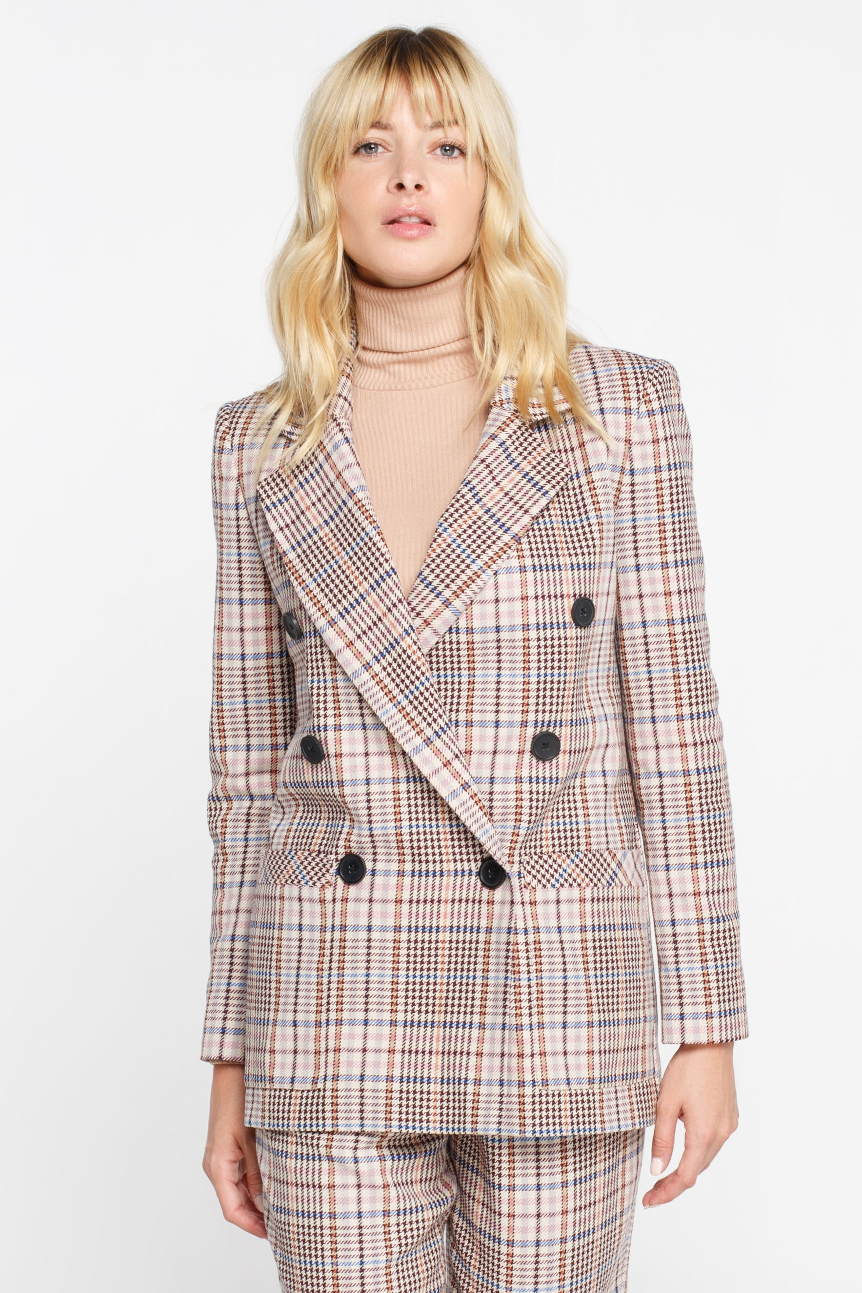 Double-breasted beige plaid suit fabric jacket, photo 1