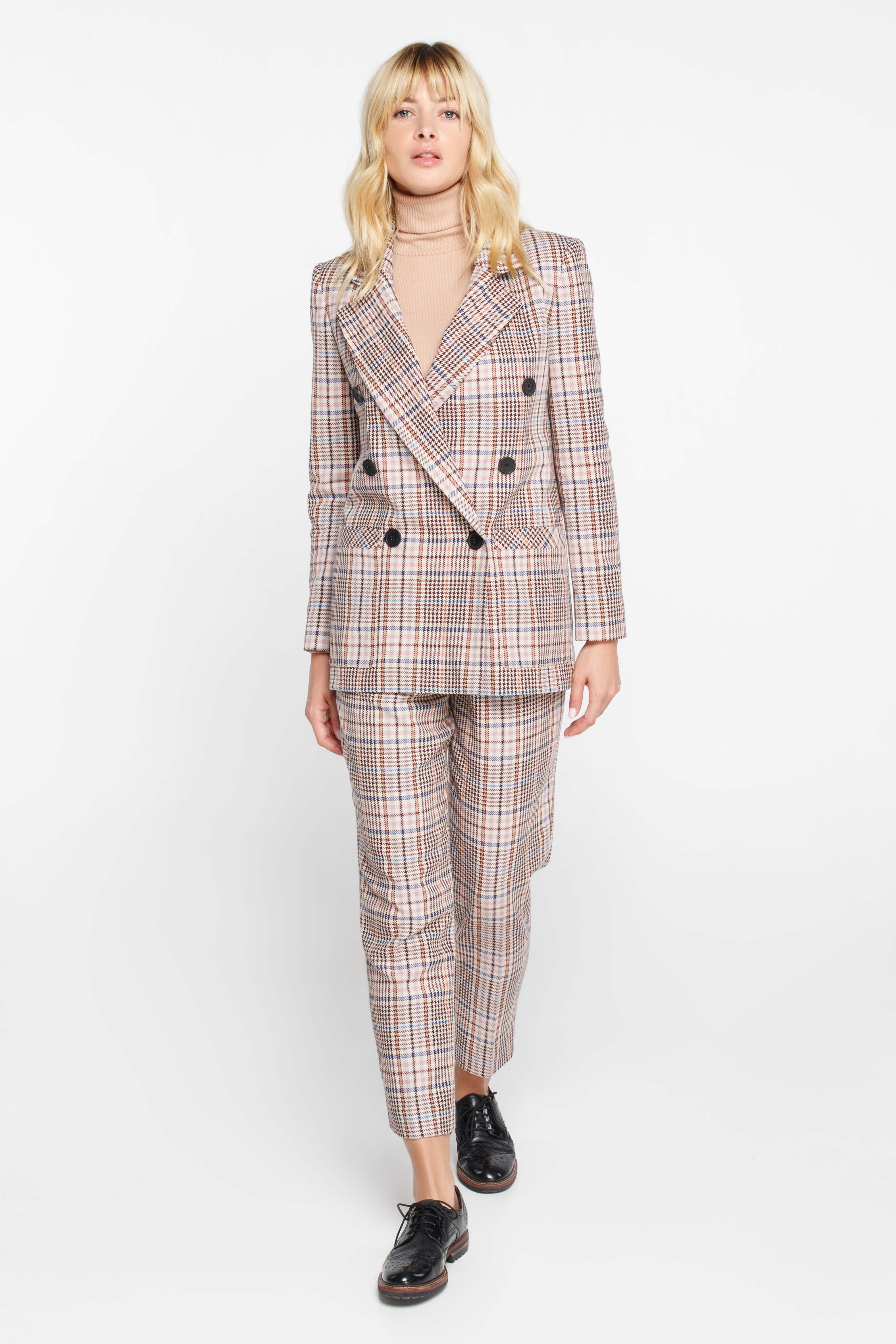 Double-breasted beige plaid suit fabric jacket, photo 2