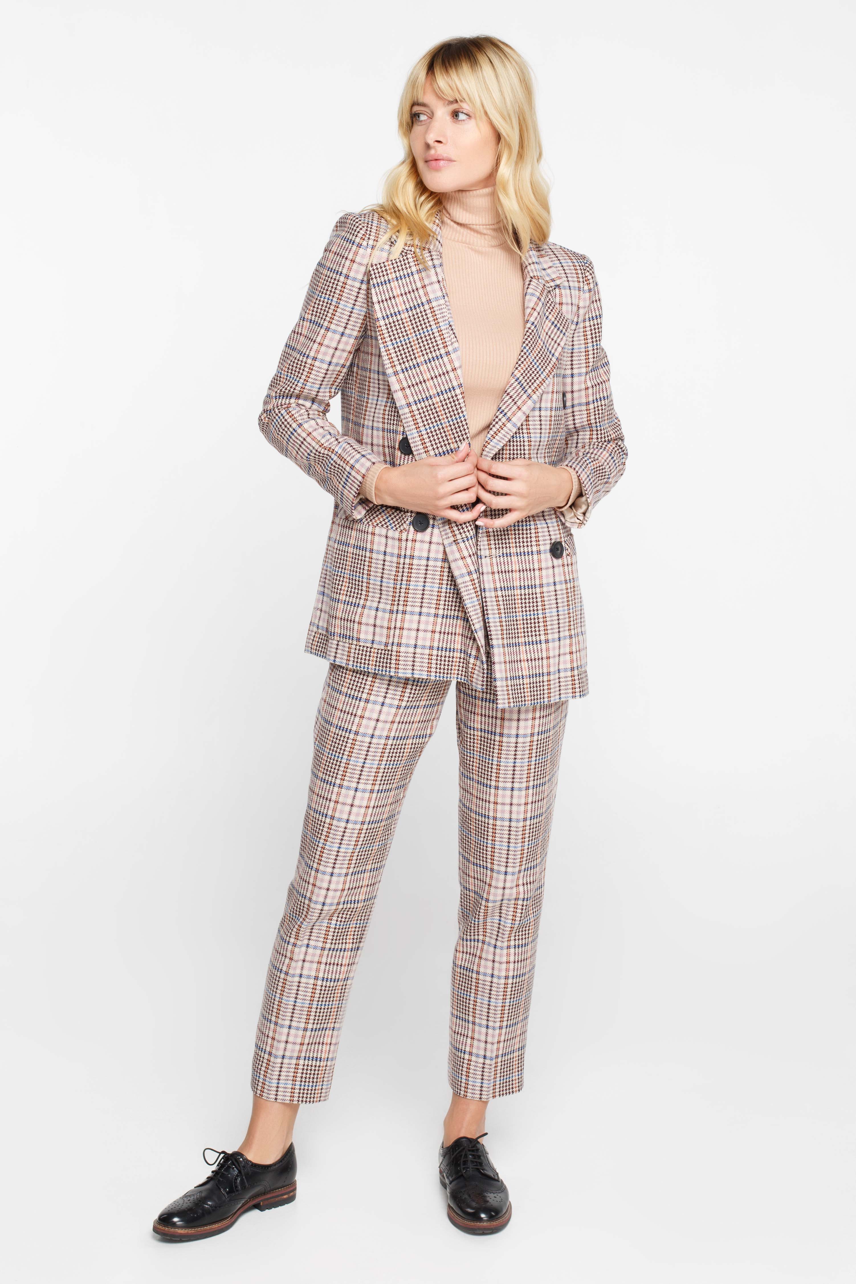 Double-breasted beige plaid suit fabric jacket, photo 3