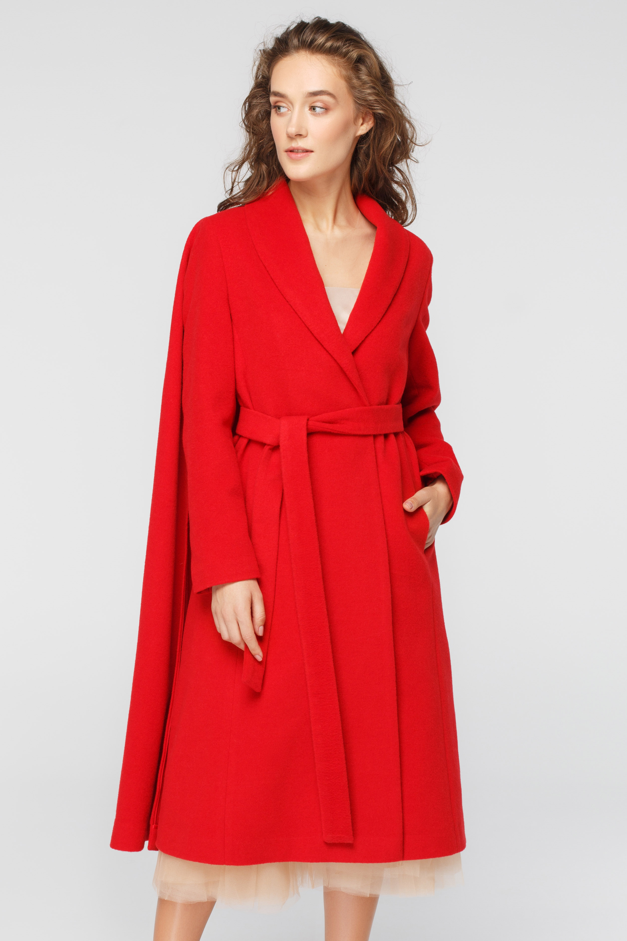 Червоне пальто-кейп з поясом FROLOV × MUST HAVE, фото 1