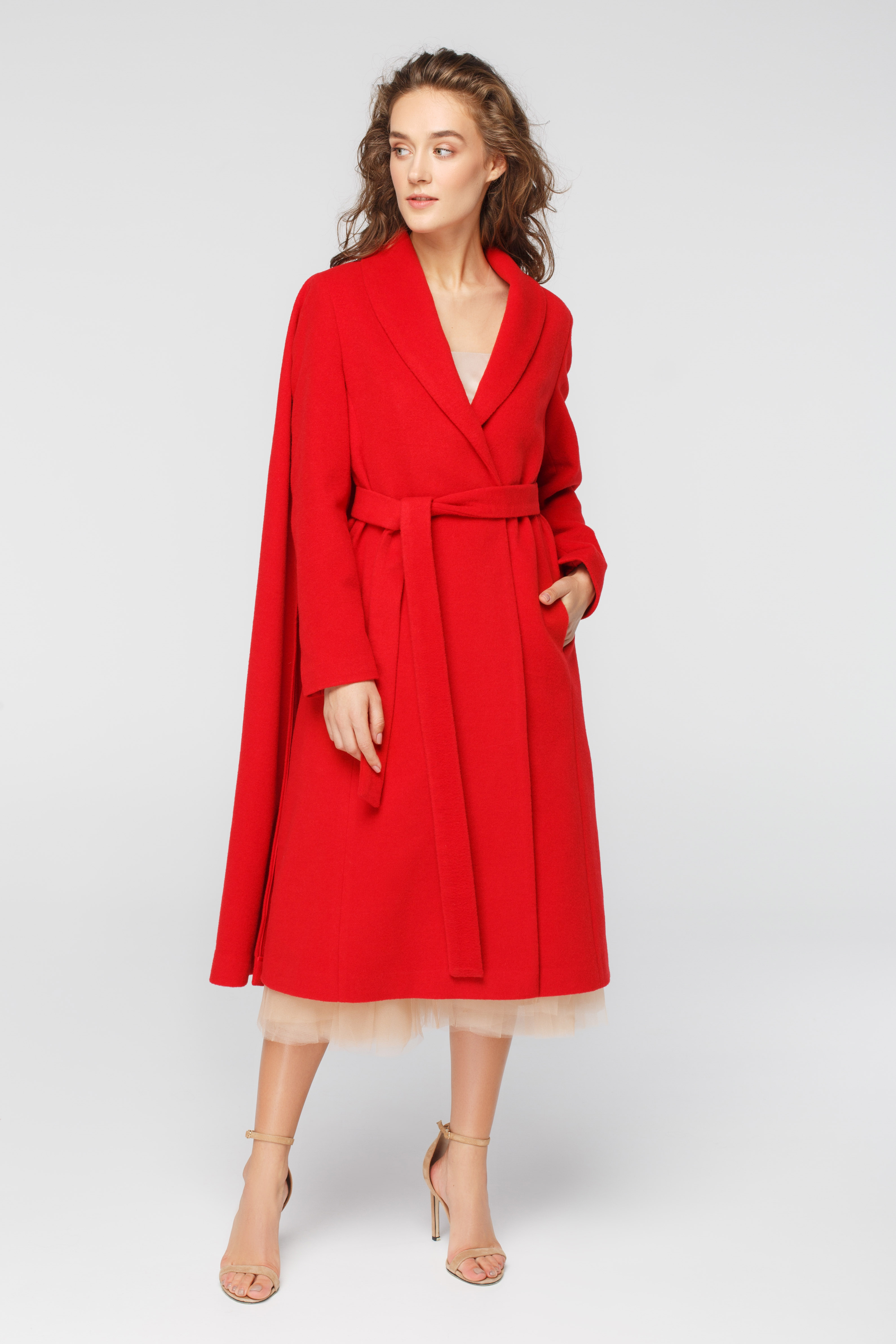 Червоне пальто-кейп з поясом FROLOV × MUST HAVE, фото 2
