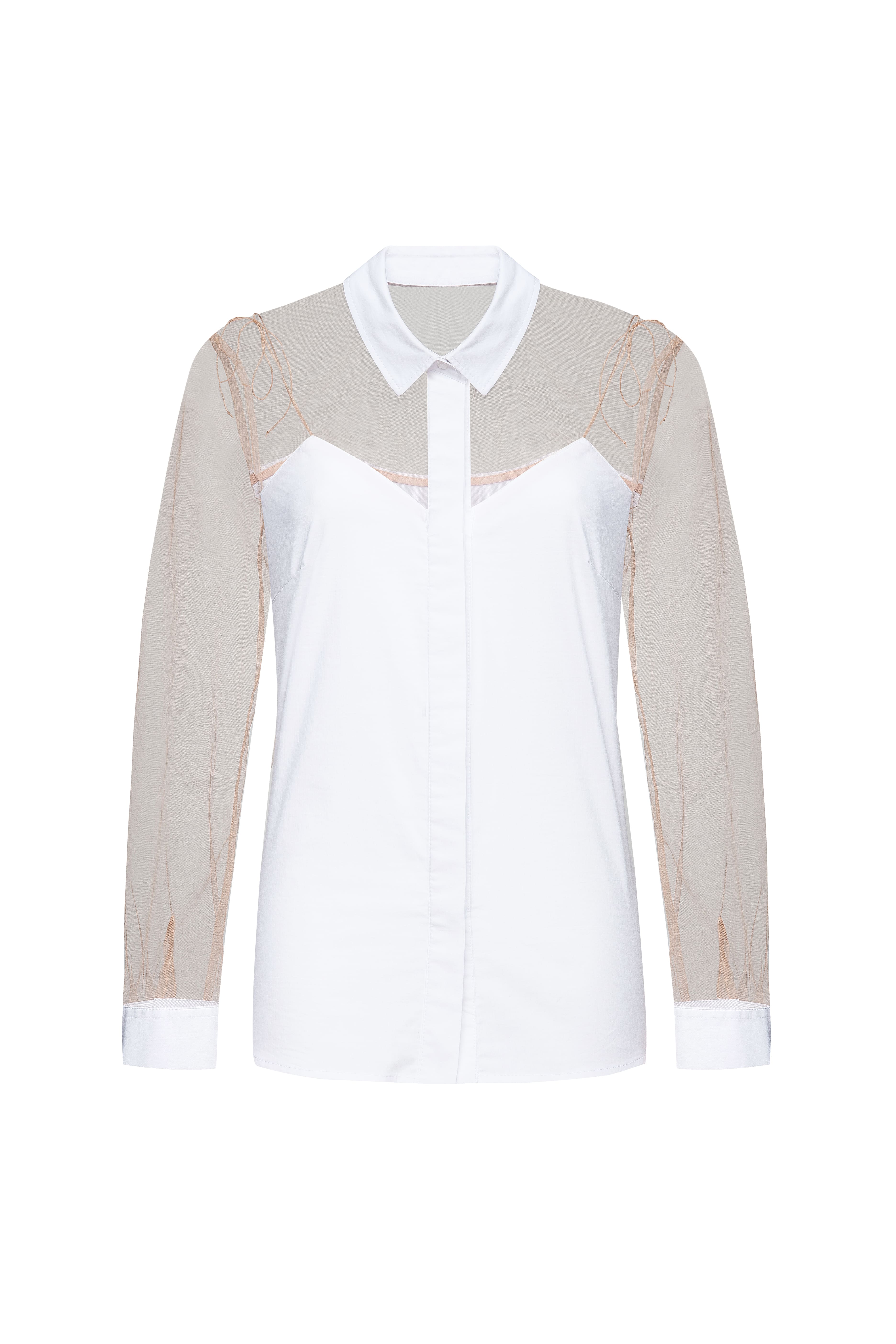Белая рубашка с длинными рукавами и вставками из сетки FROLOV × MUST HAVE, фото 6