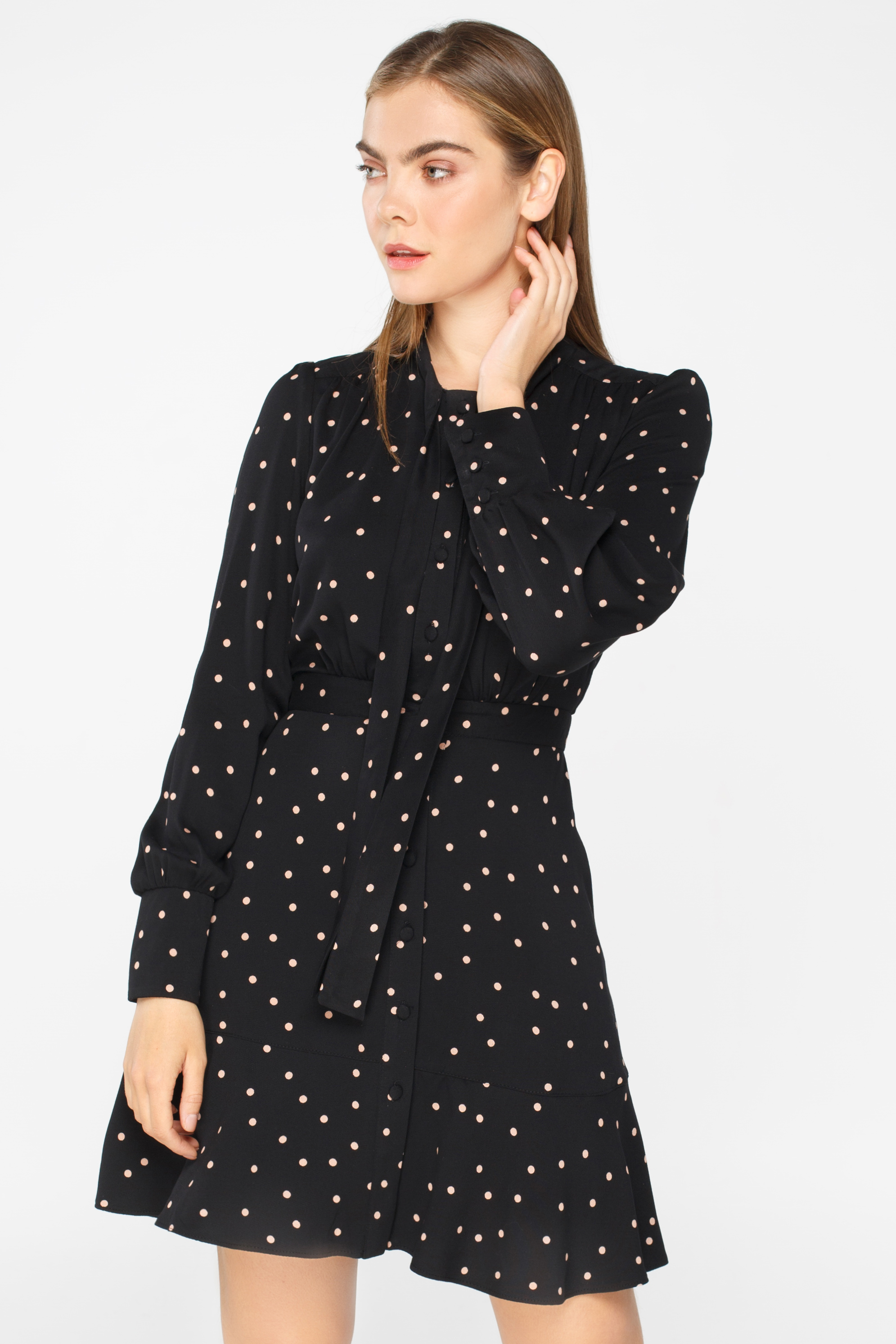 Black polka dot dress above the knee, photo 1