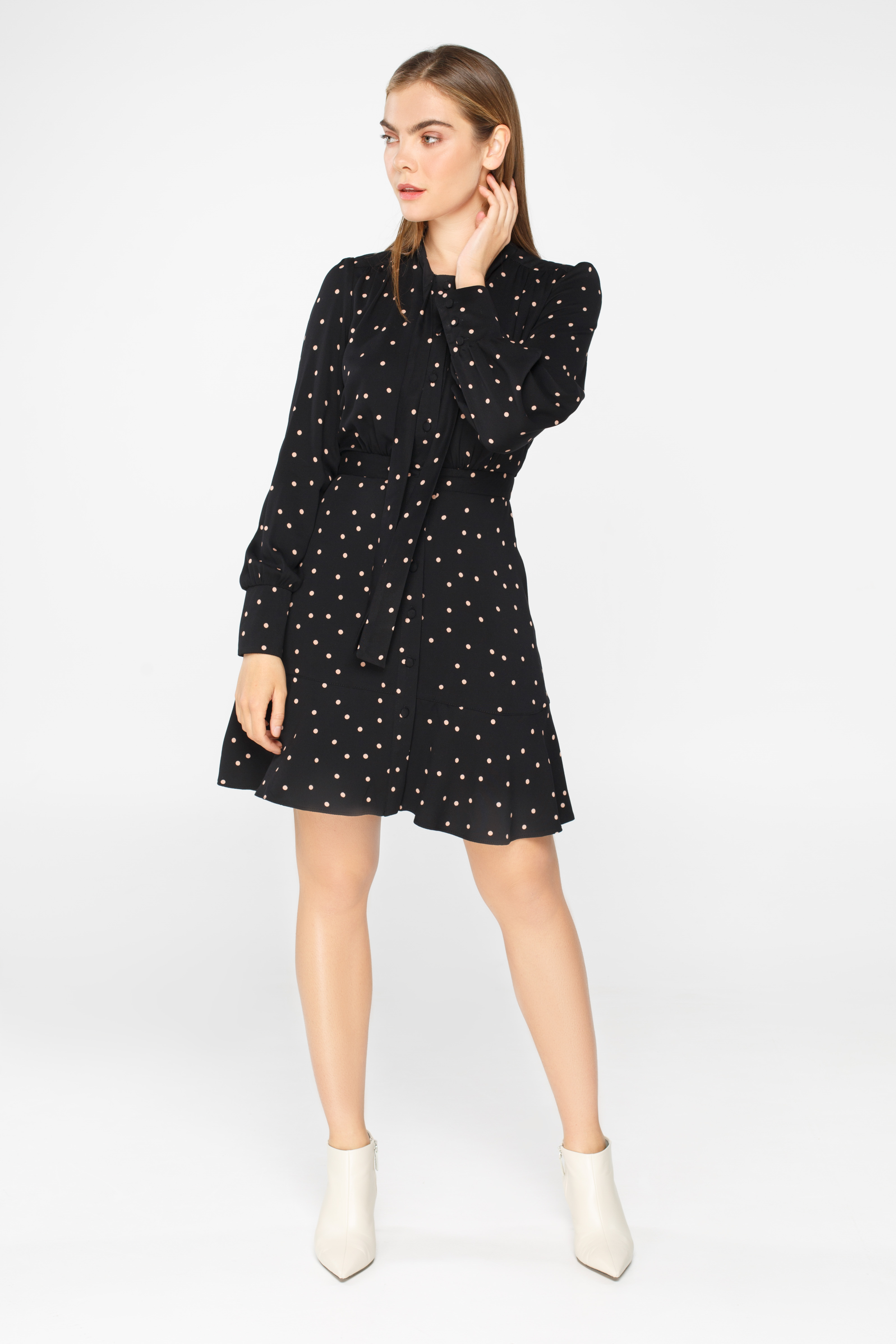Black polka dot dress above the knee, photo 2