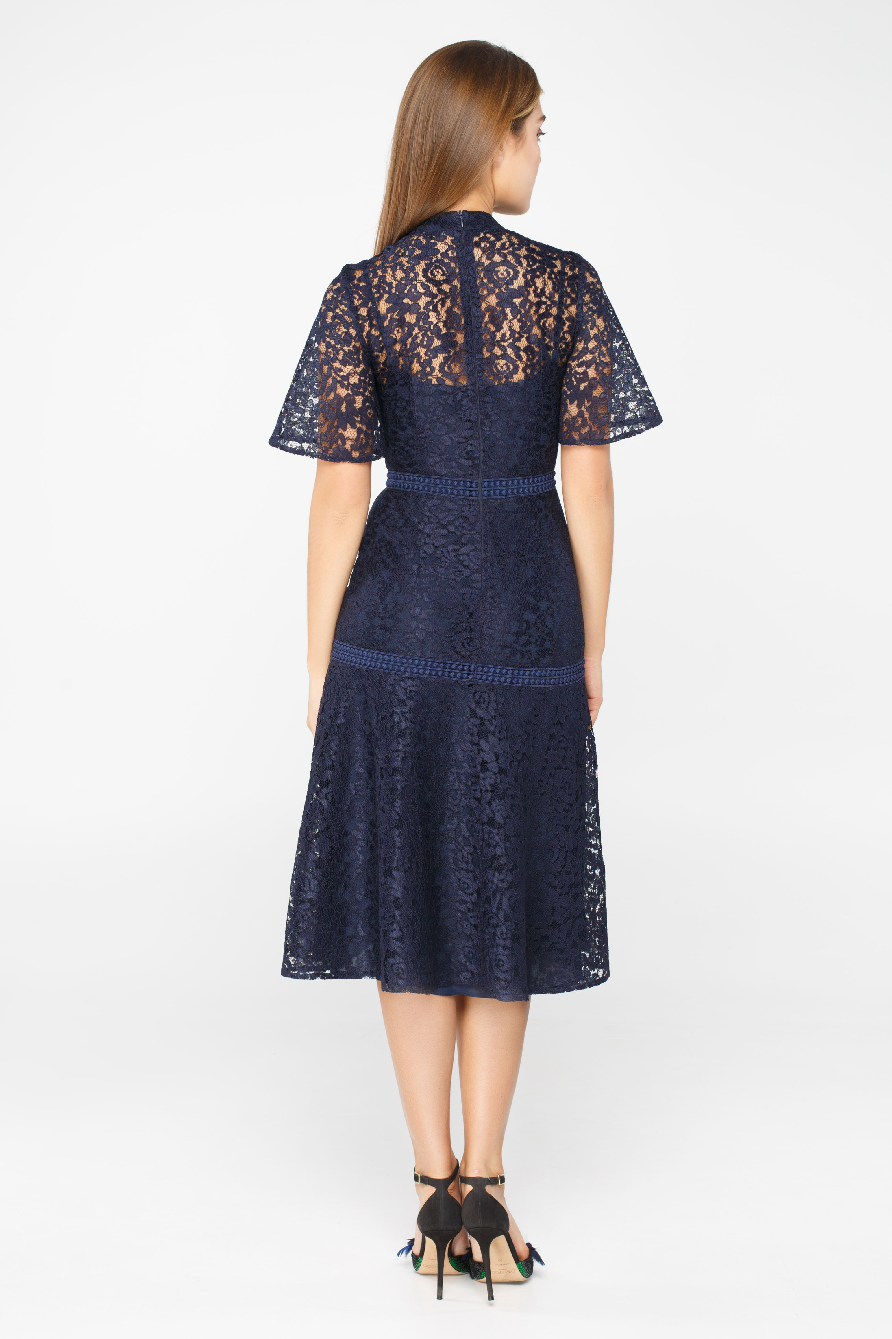Blue lace mini dress with flared sleeves , photo 5