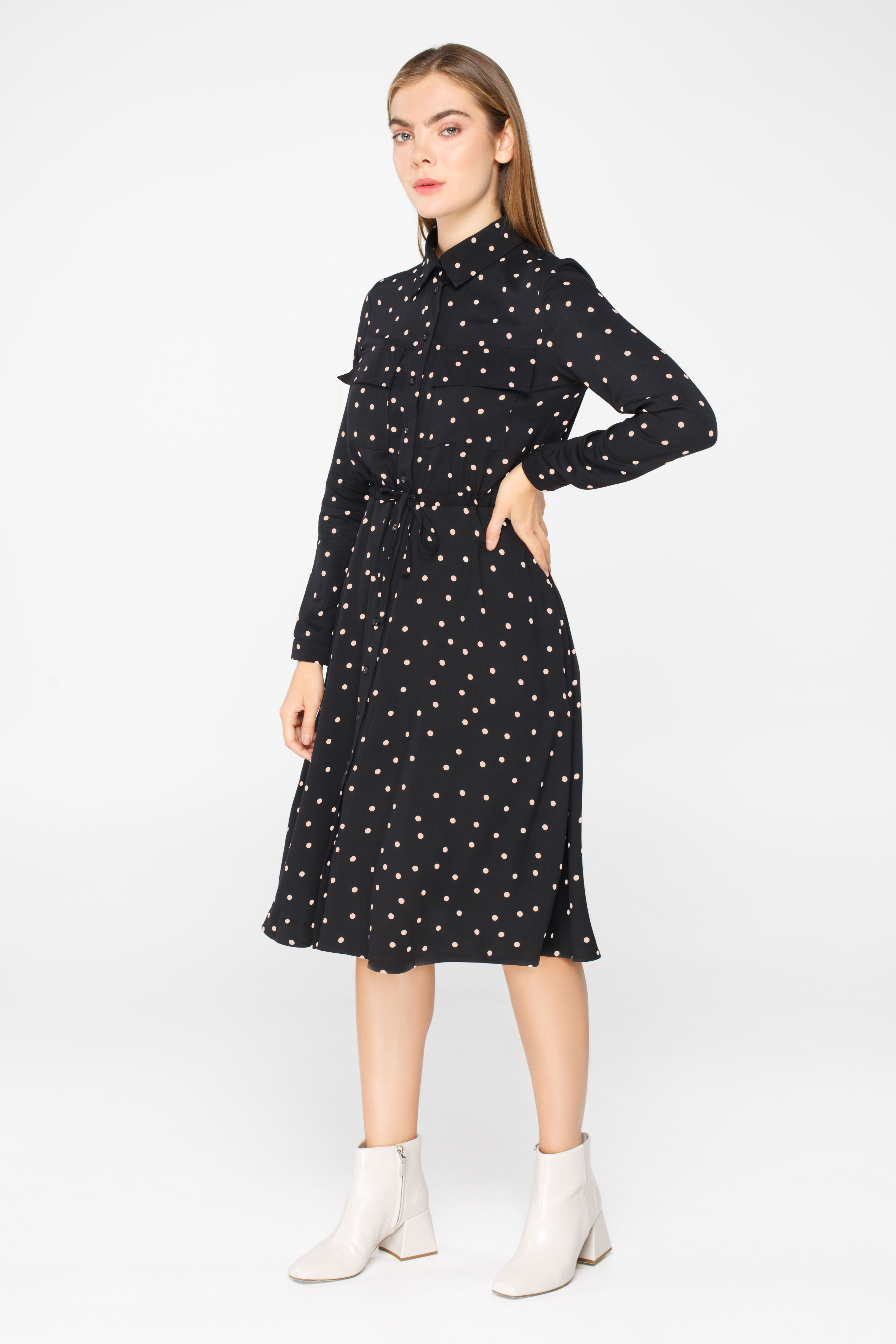 Black polka dot shirt dress below the knee, photo 4