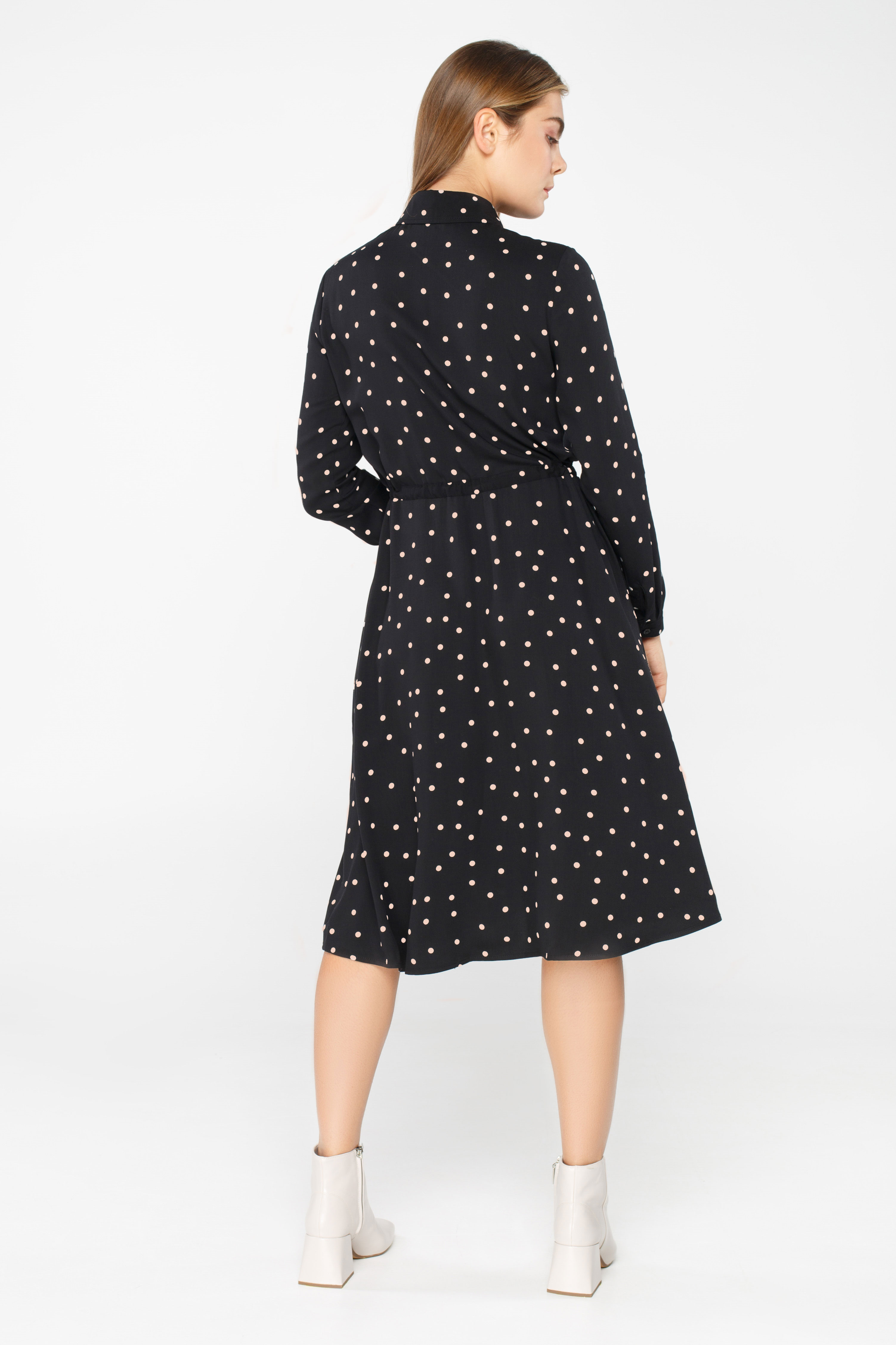 Black polka dot shirt dress below the knee, photo 5