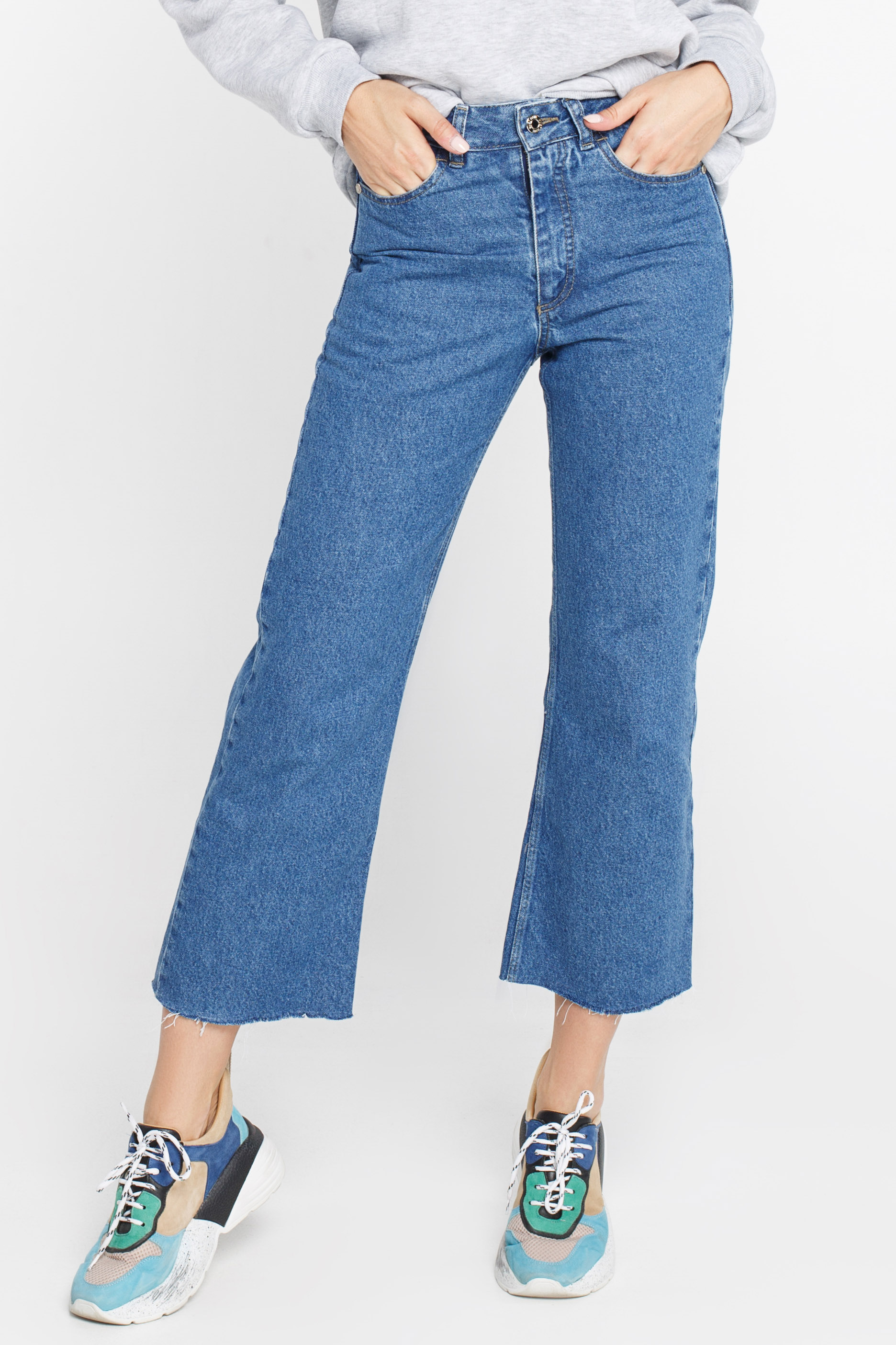 Blue culotte jeans with frayed hems, photo 1