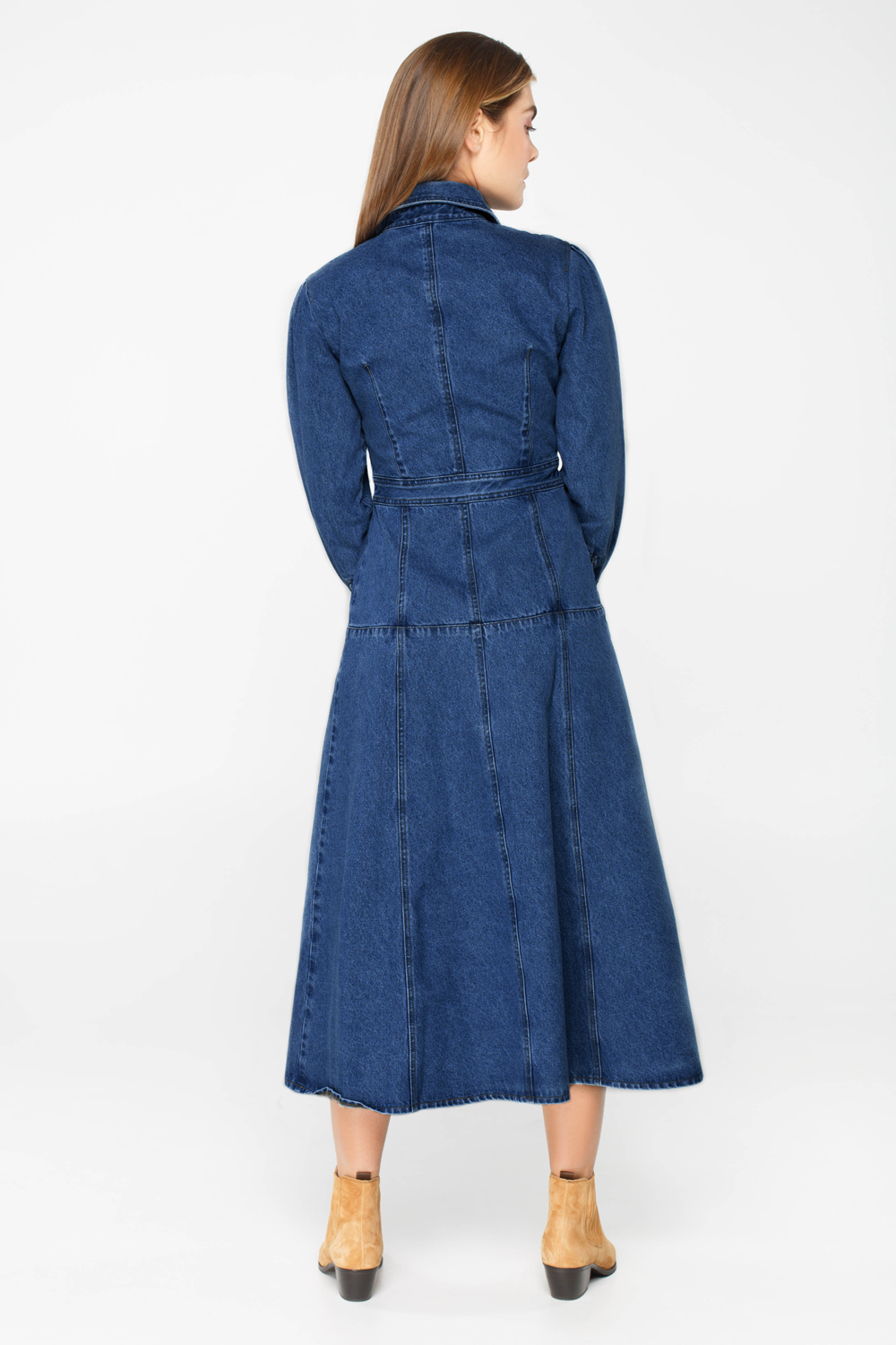 Blue denim buttoned midi dress with long sleeves , photo 4
