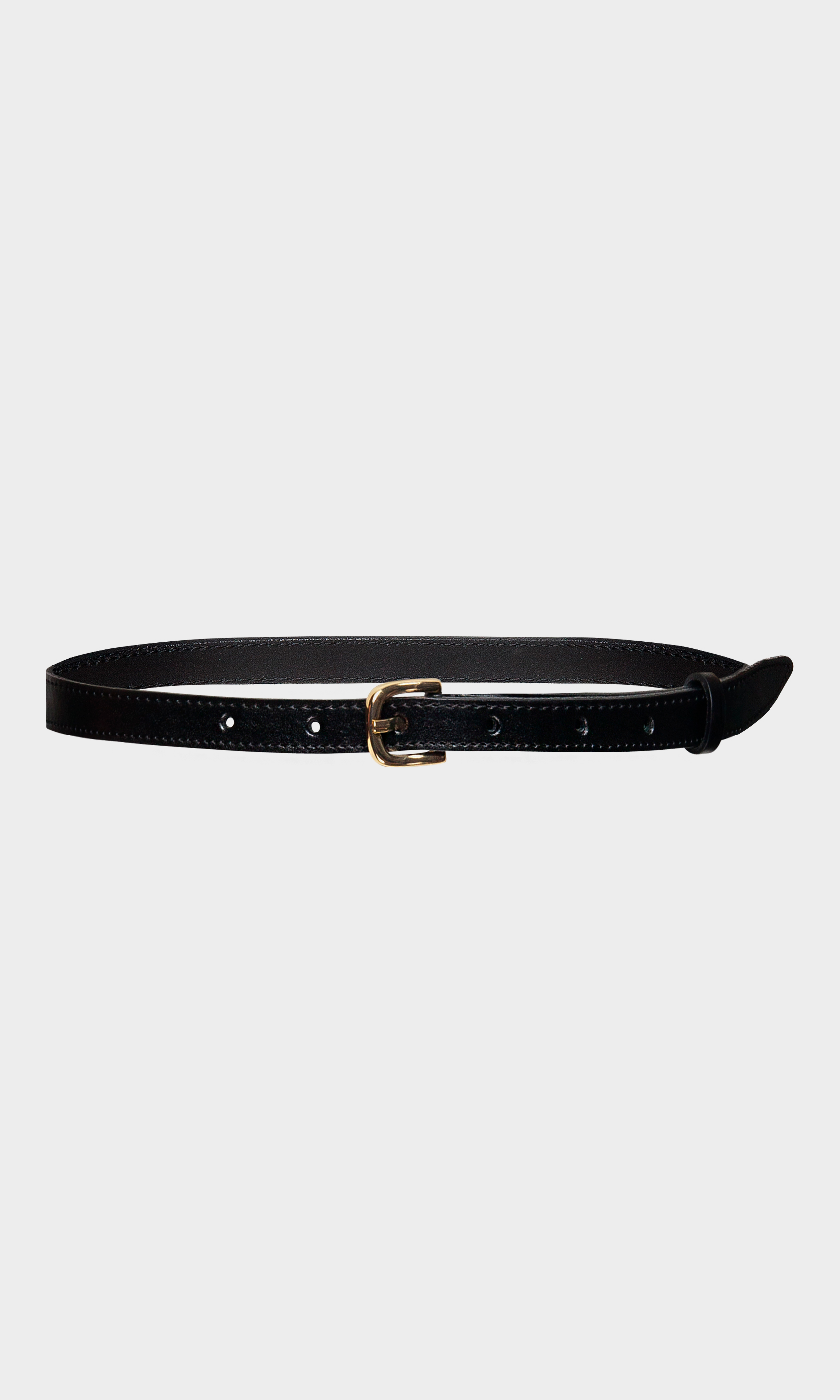 Black narrow leather belt with square metal buckle, photo 3