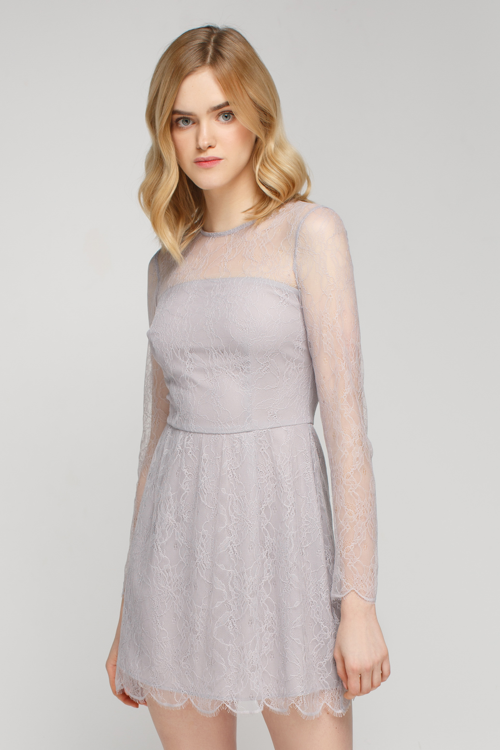 Grey lace mini dress with long sleeves, photo 2