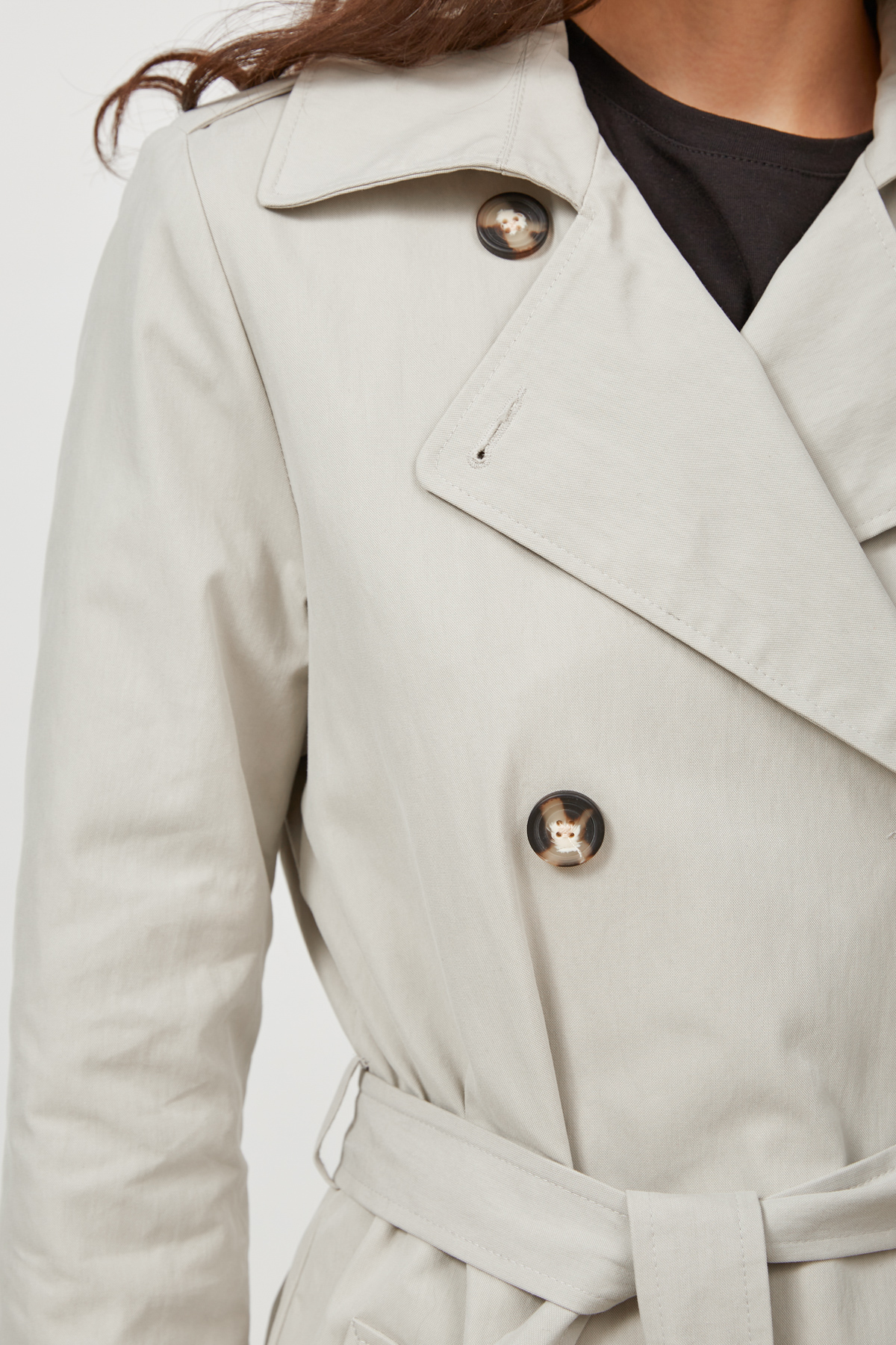 Grey trench coat below the knee with horn buttons , photo 4