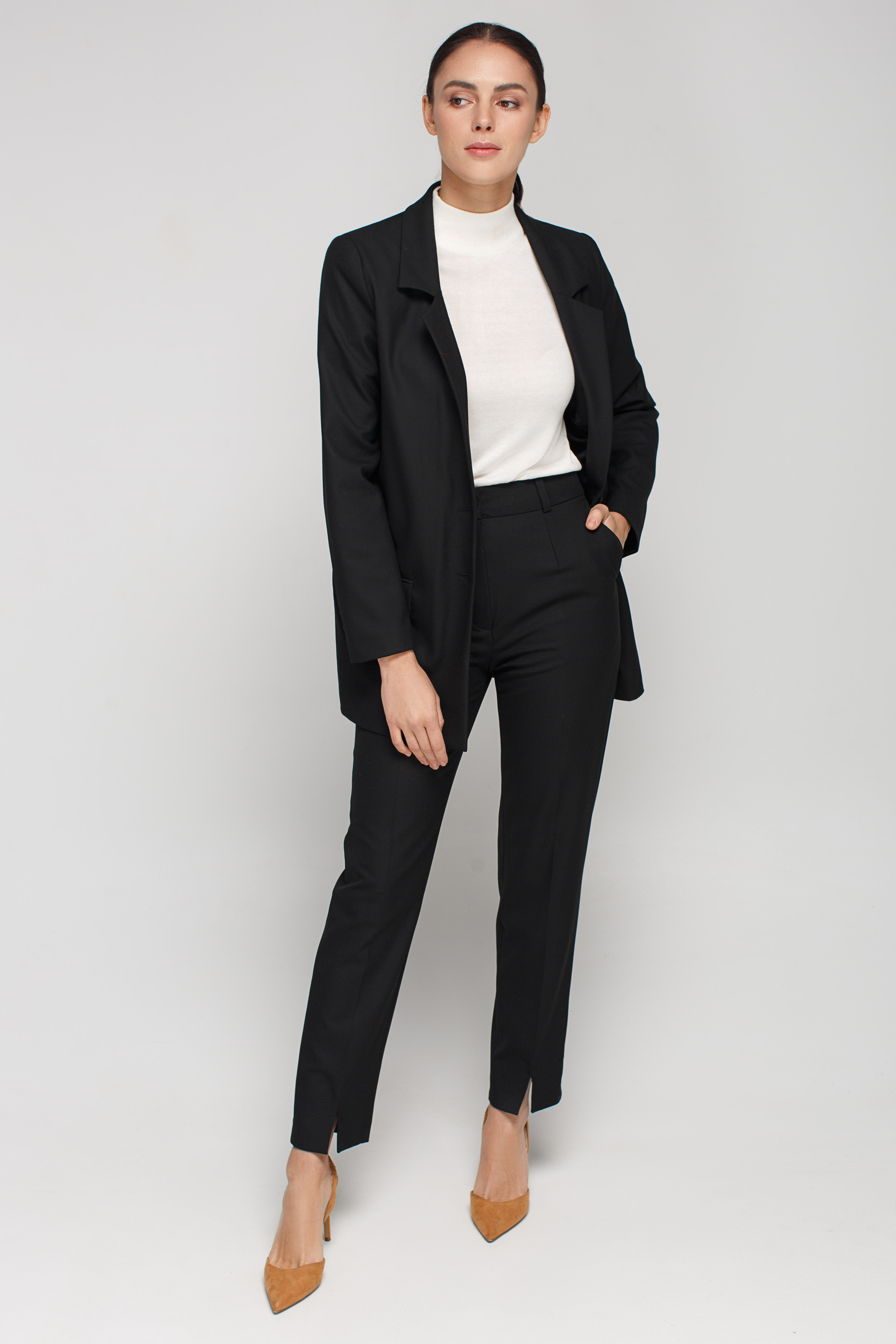 Black straight pants with front slits , photo 1