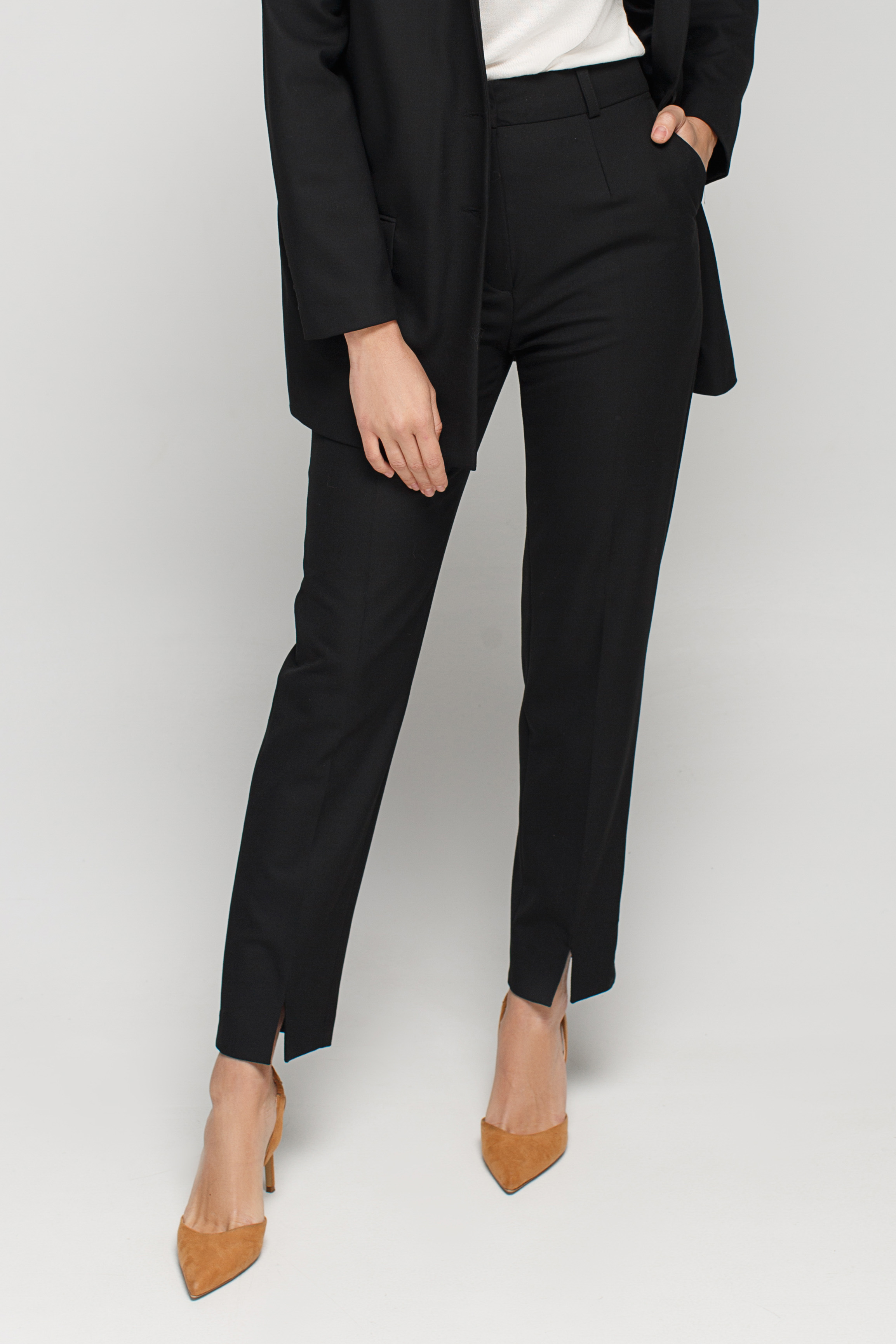 Black straight pants with front slits , photo 2