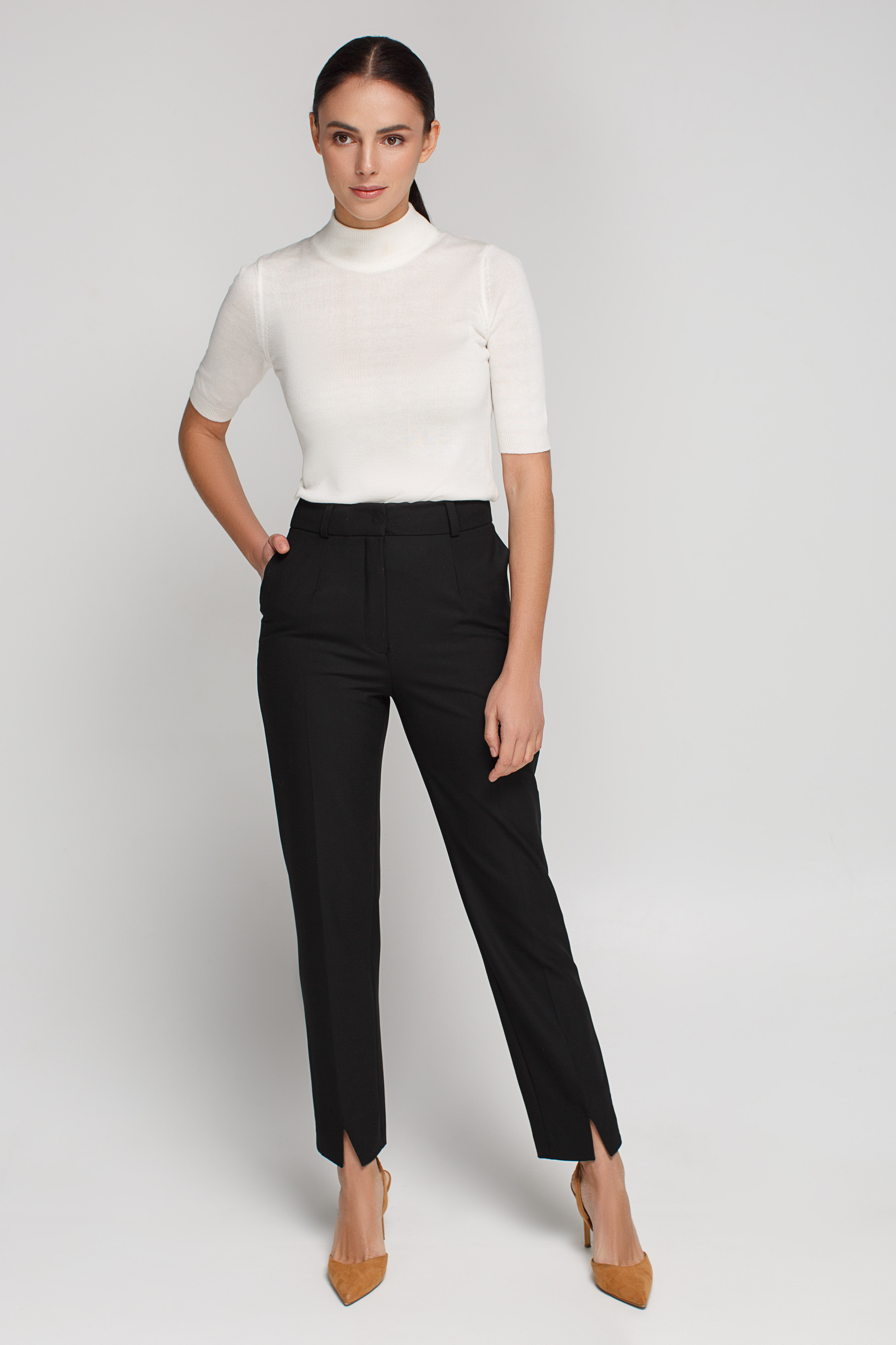 Black straight pants with front slits , photo 4