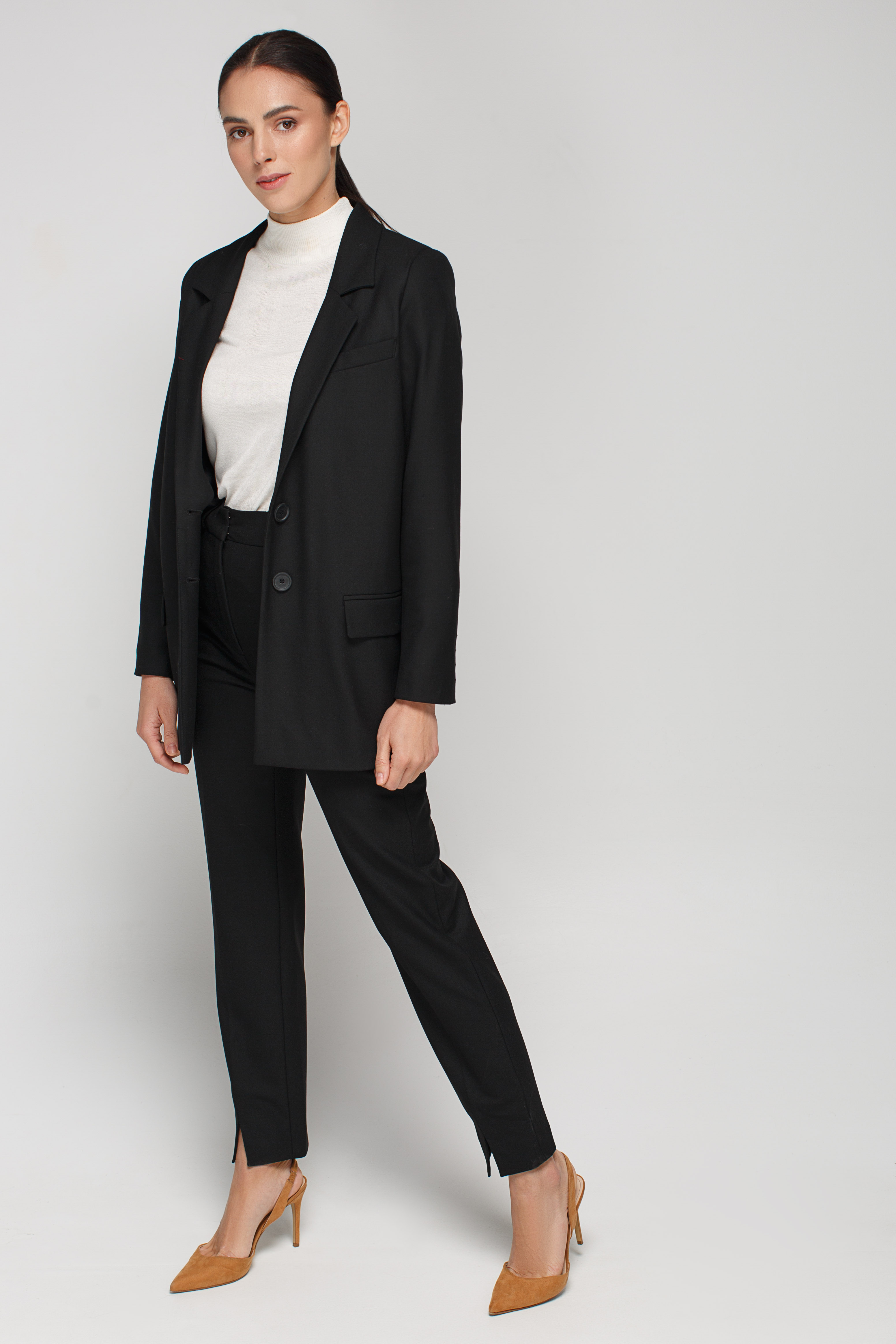 Black straight pants with front slits , photo 5