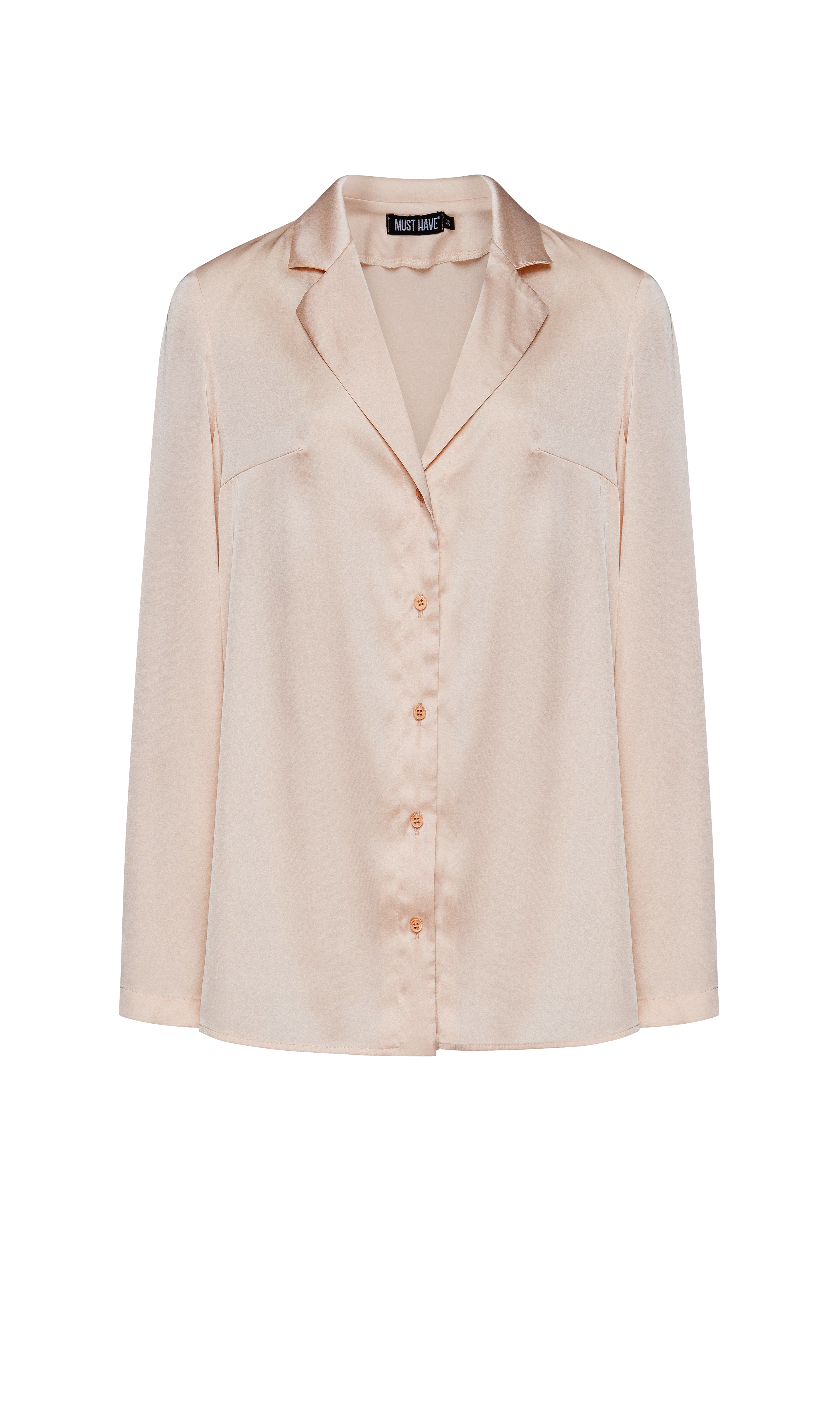 Сатинова блуза кольору екрю з відкладним коміром і довгими рукавами, фото 5