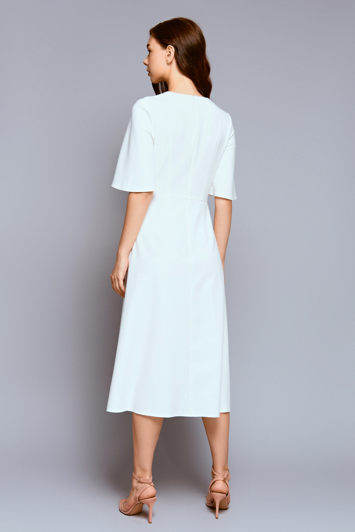 White midi dress with V-neck, photo 2