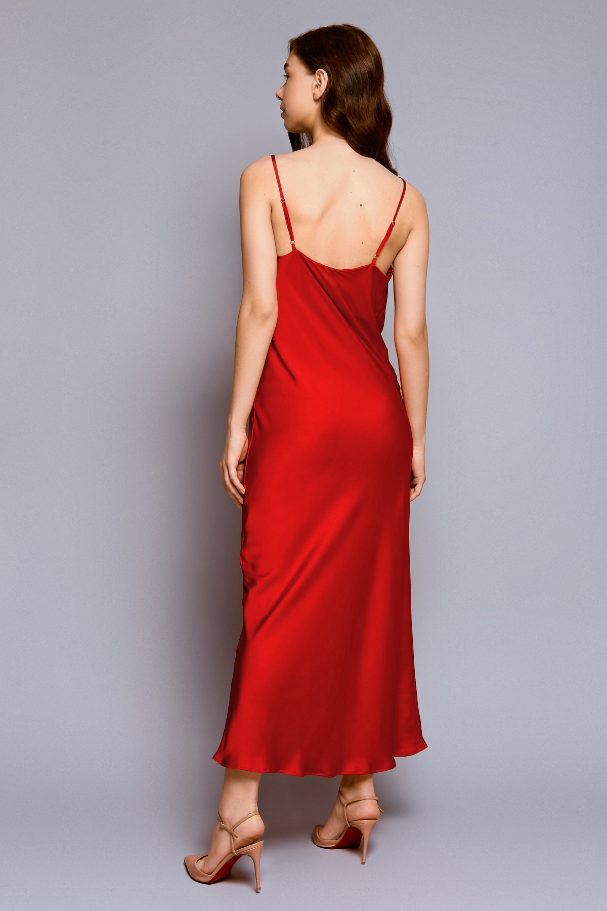 Red slip dress with draped neckline, photo 3