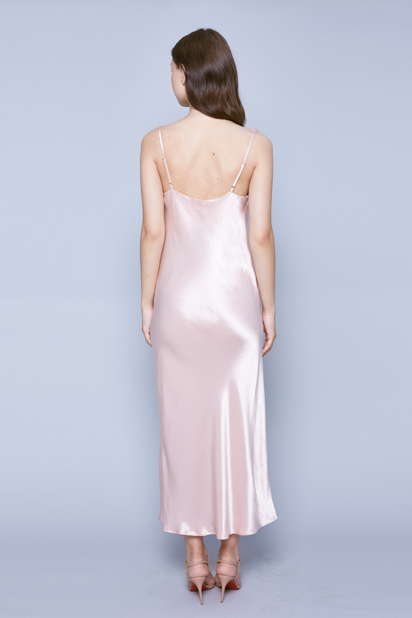 Powdery pink midi slip dress with draped neckline , photo 4